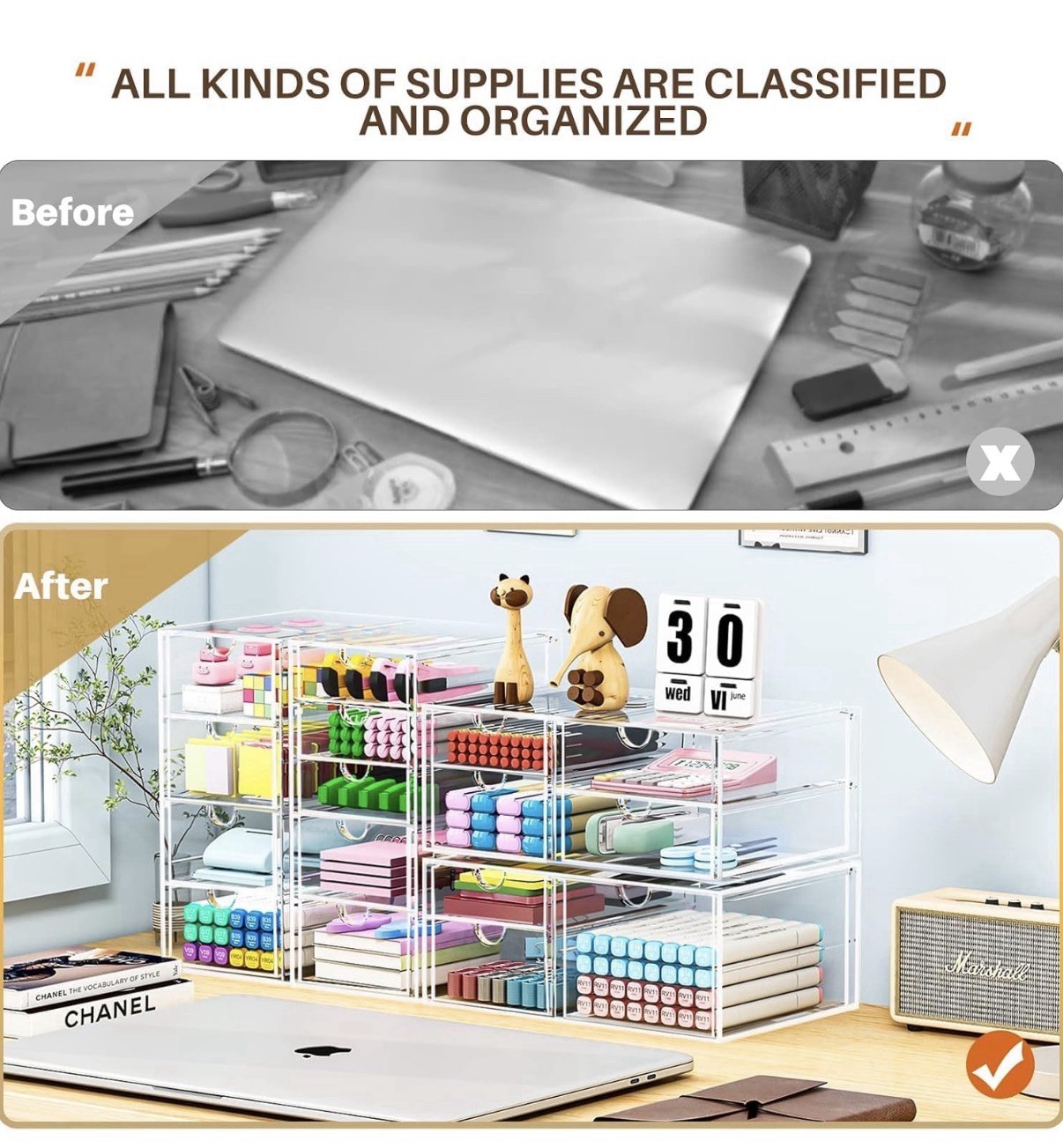 16 Drawer Clear Makeup Organizer Desk Storage for Cosmetics Jewelry Pens New