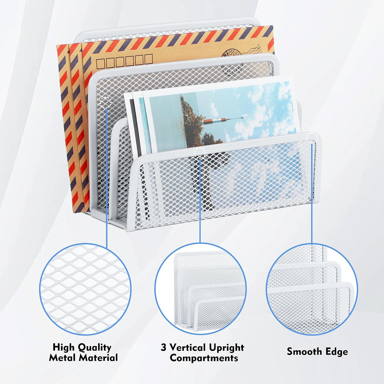 Desk Mail Organizer, Office Small Desktop Metal Mesh Envelope Letter Sorter Pape