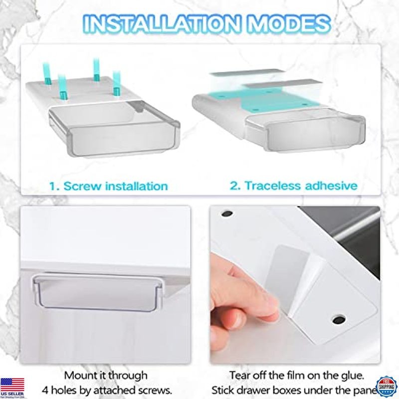 2 Pack Self-Adhesive Under Desk Drawer Organizer – Large White Slide-Out Trays