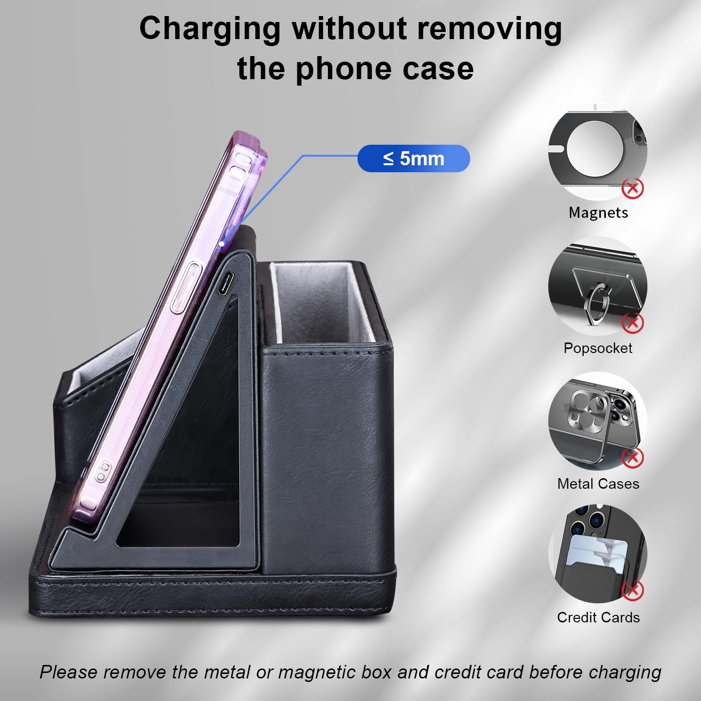 Leather Desk Organizer with Charging Station Multi-Functional Pen Pencil Hold…