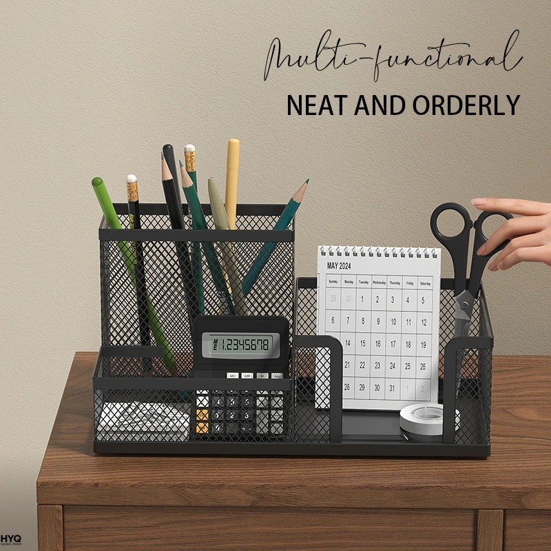 Black Mesh Desk Organizer 3 Tier Storage with Pencil Holder Office Home Use