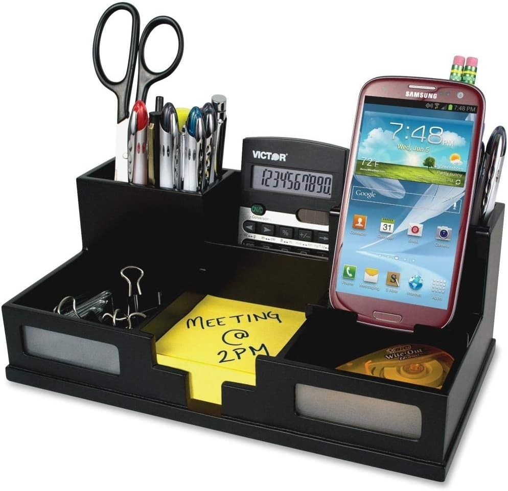 Victor Desk Organizer with Phone & Pen Holder Wood Storage Box for Office Black