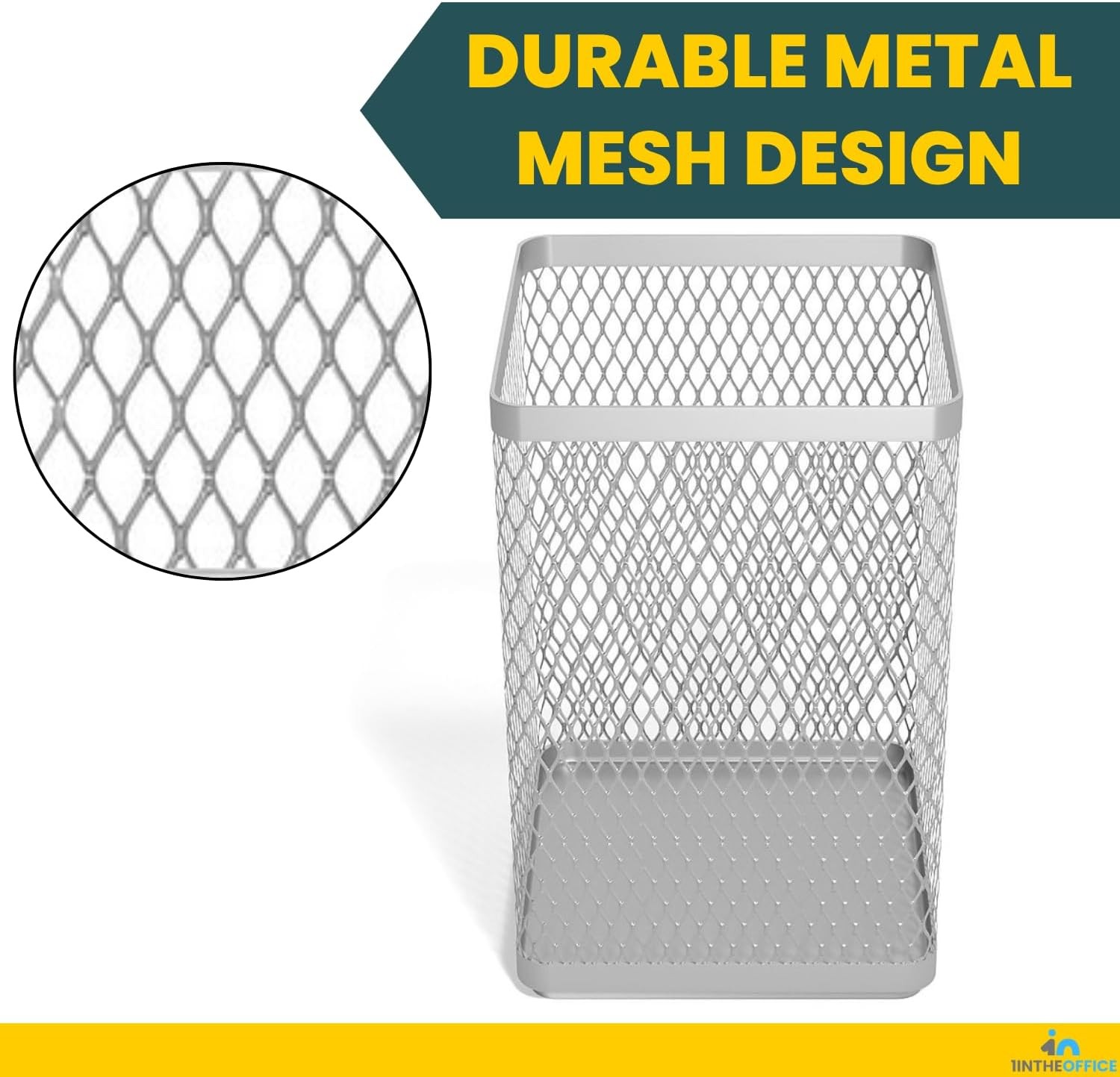 Large Pen Holder Big Tall Pencil Cup Silver Wire Mesh 2 Pack