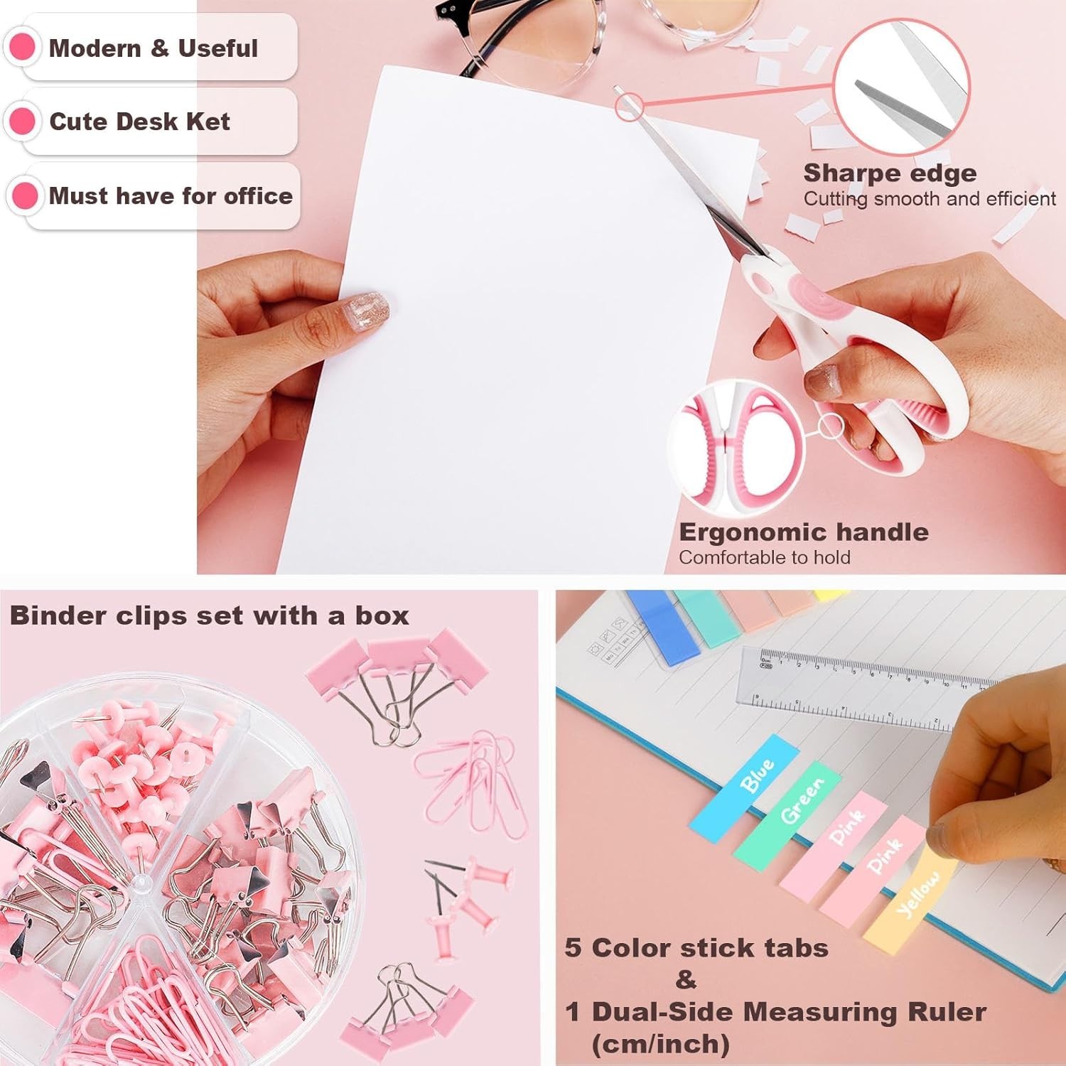 Pink Office Supplies, Pink Desk Accessories for Women, Cute Stapler and Tape …