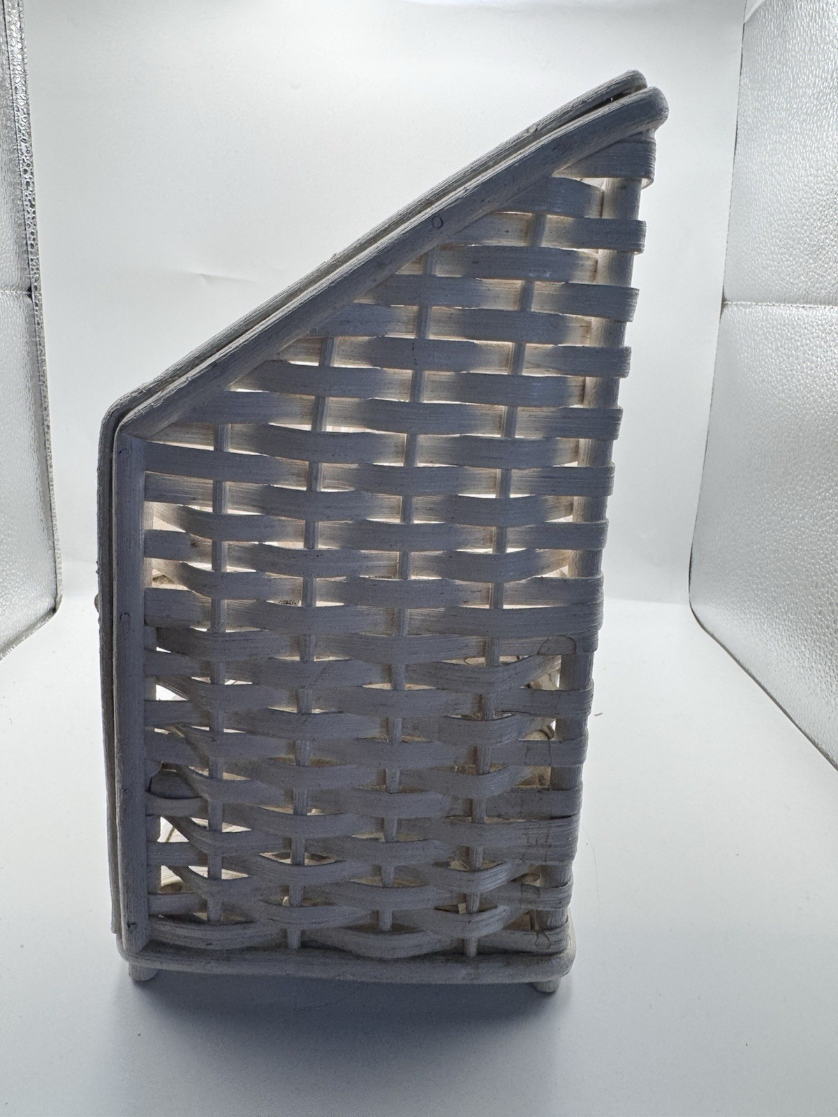 White Wicker Rattan Desk Top Organizer Office Mail Sorter Sturdy Letter Holder