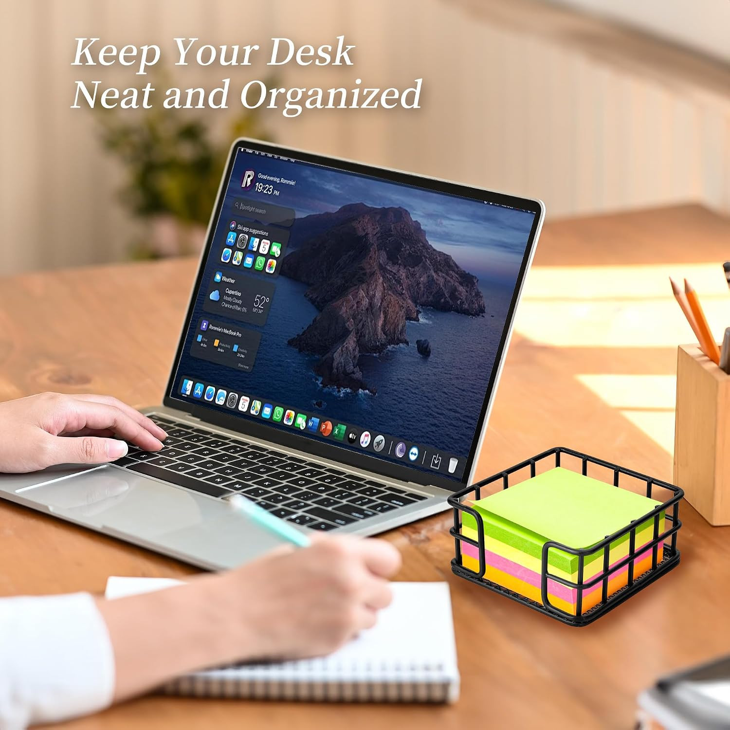 1 Pc Metal Sticky Note Holder, 3.6 X3.6 Inch Black Wire Desk Organizer – Sticky