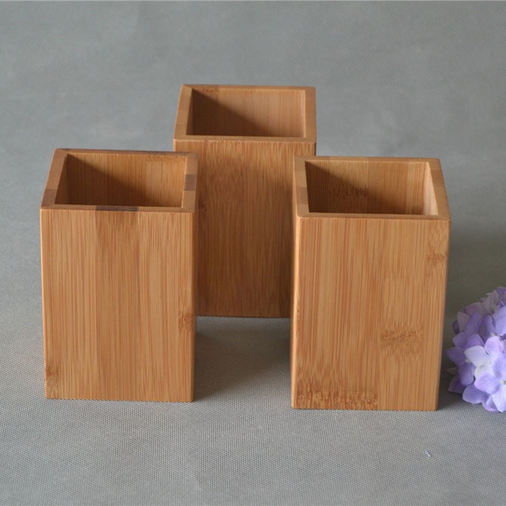 Wooden Pen Holder, Pencil Cases, Bamboo Office Table Storage Container Box