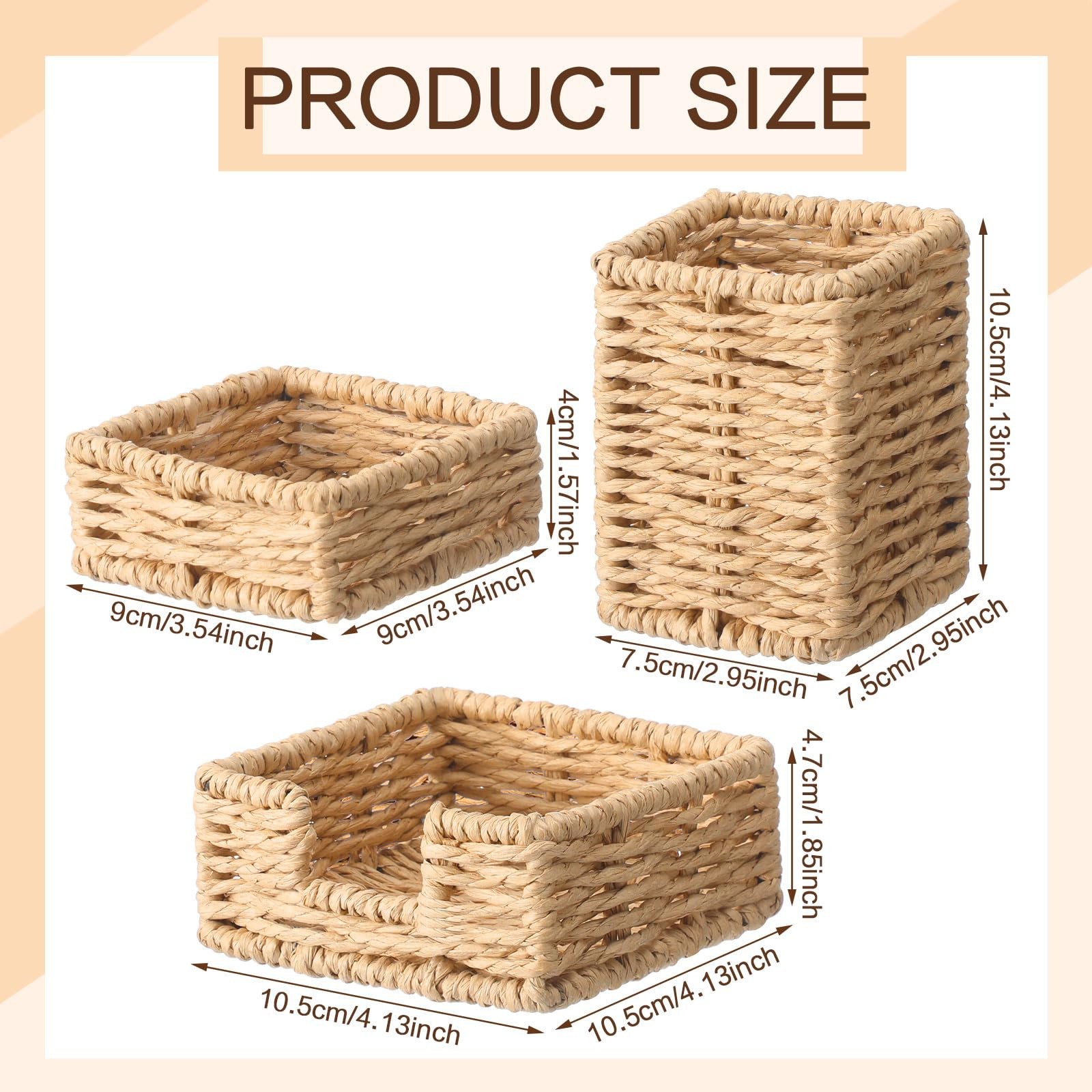 Khaki Paper Rope Woven Desk Organizer Set of 3 Natural Desktop Accessories Pe…