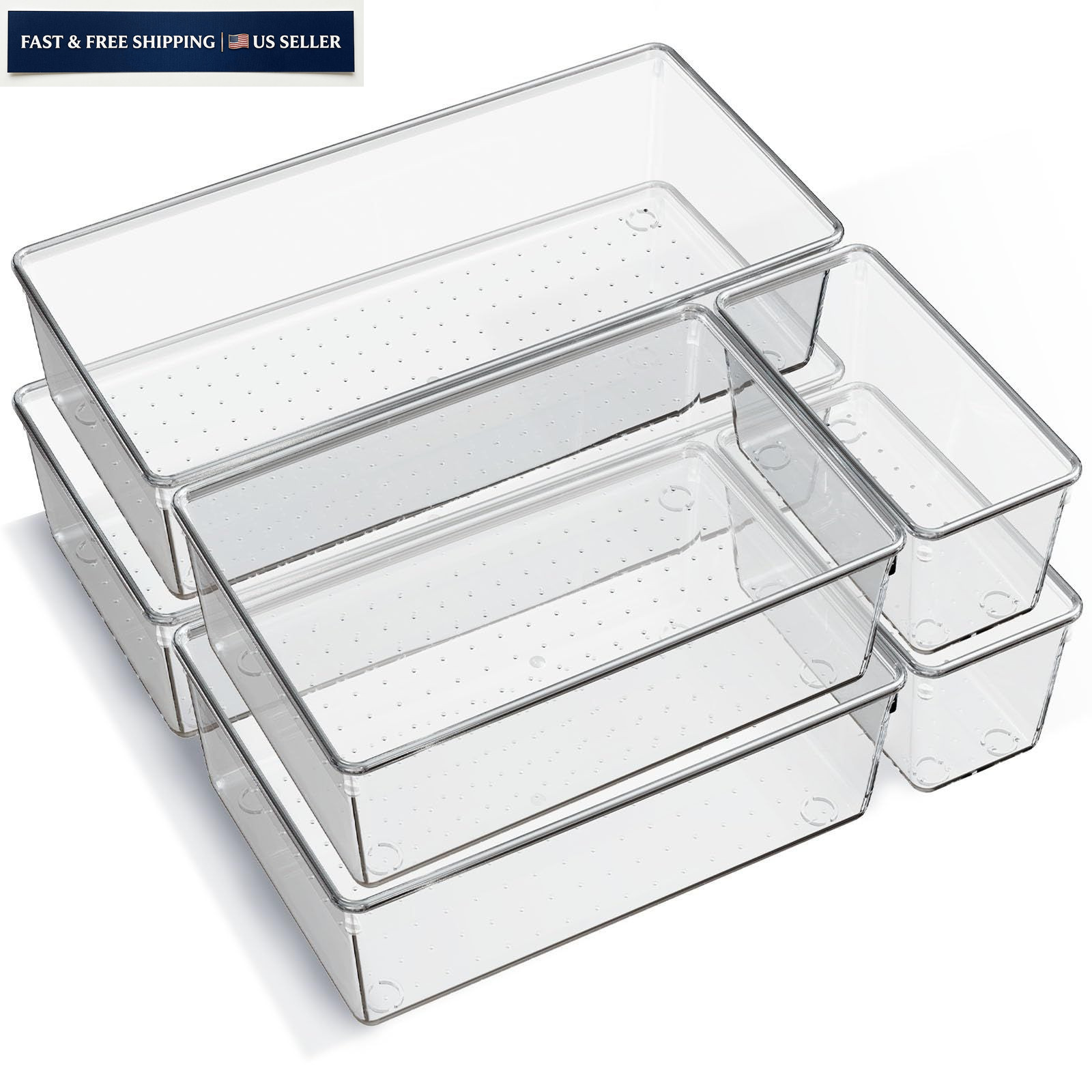 6 Pack Large Clear Plastic Drawer Organizer Trays, Acrylic 6 Pack,