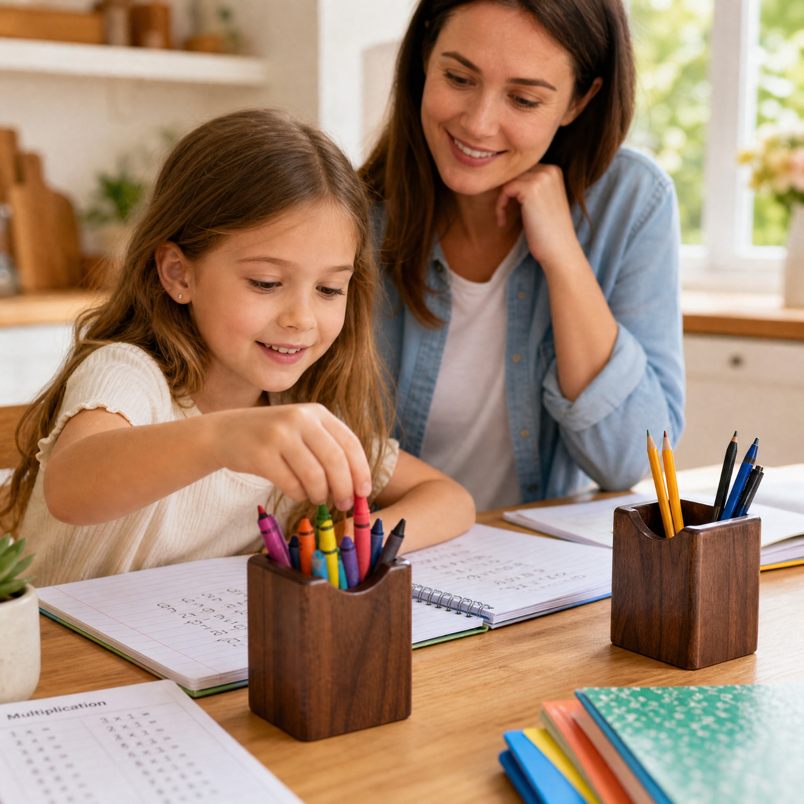 2 Pack Wood Pen Pencil Holder Stand Multi Purpose Natural Wood Pencil Cup Pot