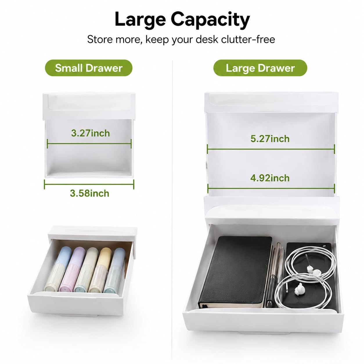 YOOUSOO 2 Pack Under Desk Storage Drawer Organizer, Hidden Slide Out white