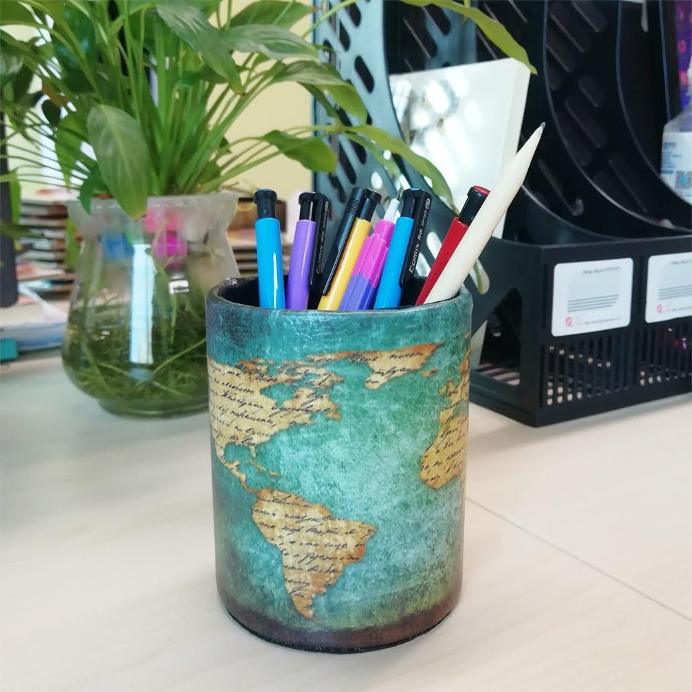 Dreamseden Vintage Pen Pencil Holder Cup Retro Pattern Desk Organizer for Home O