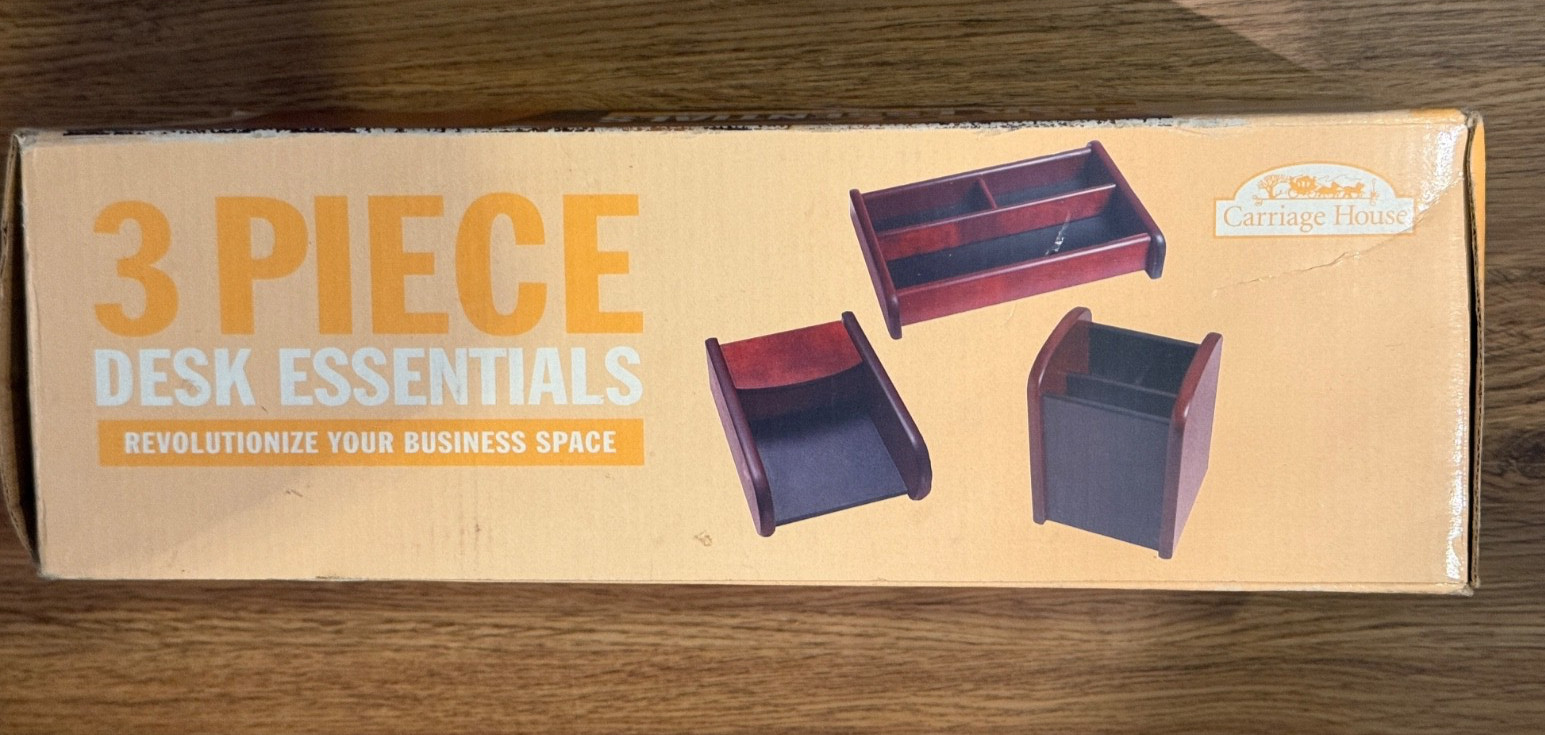 🪵 Carriage House 3 Pc Desk Essentials Set Cherry Wood Office Organizer NEW