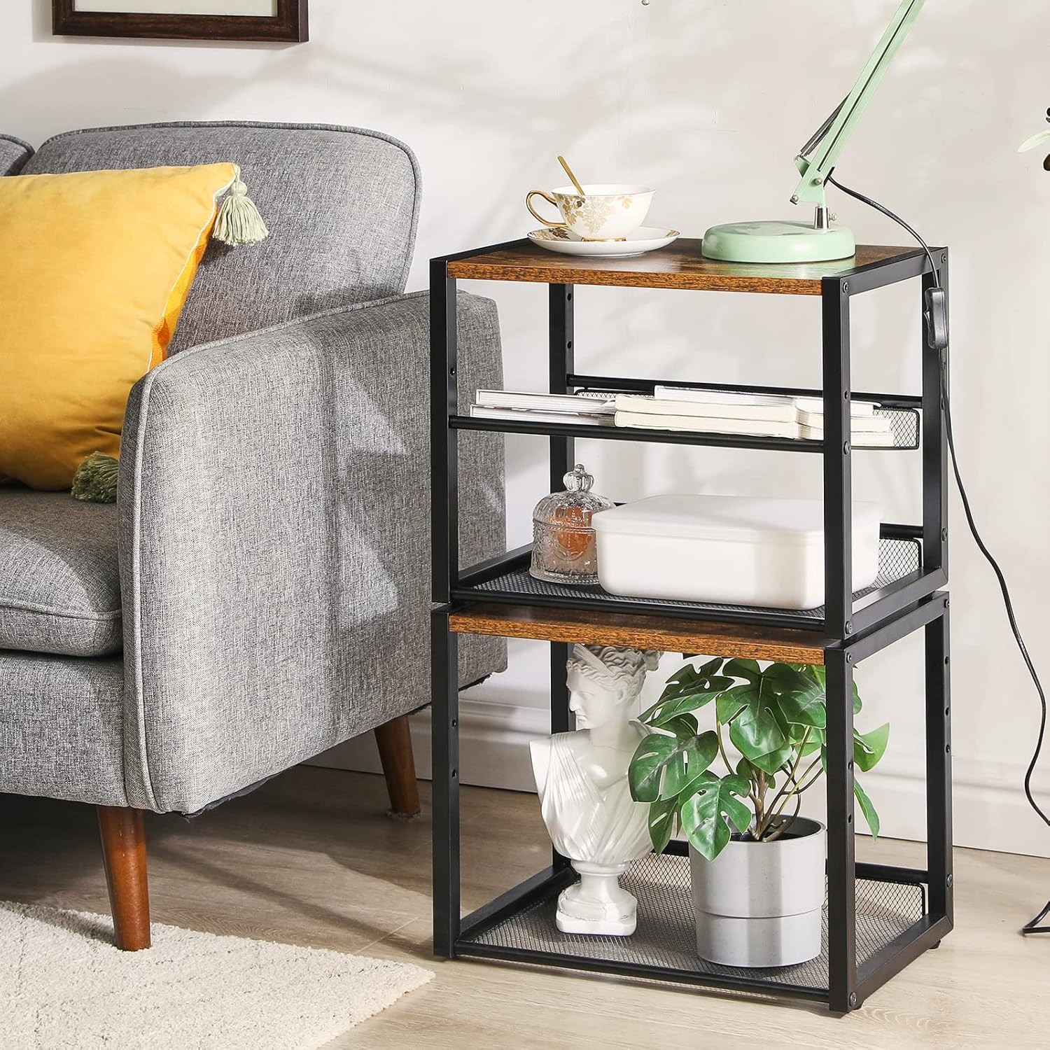YMYNY Desktop Printer Stand, 3 Tiers Desk Organizer with Rustic Brown