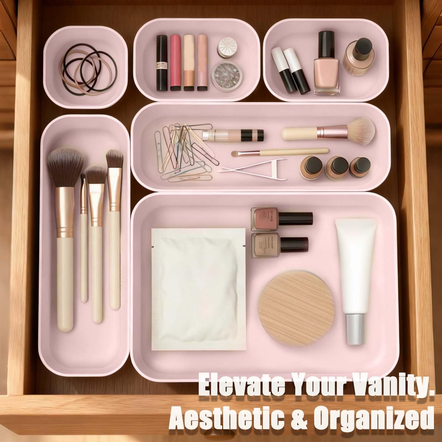 SILIVO 8 PCS Unbreakable Silicone Drawer Organizer Trays, Aesthetic Pink