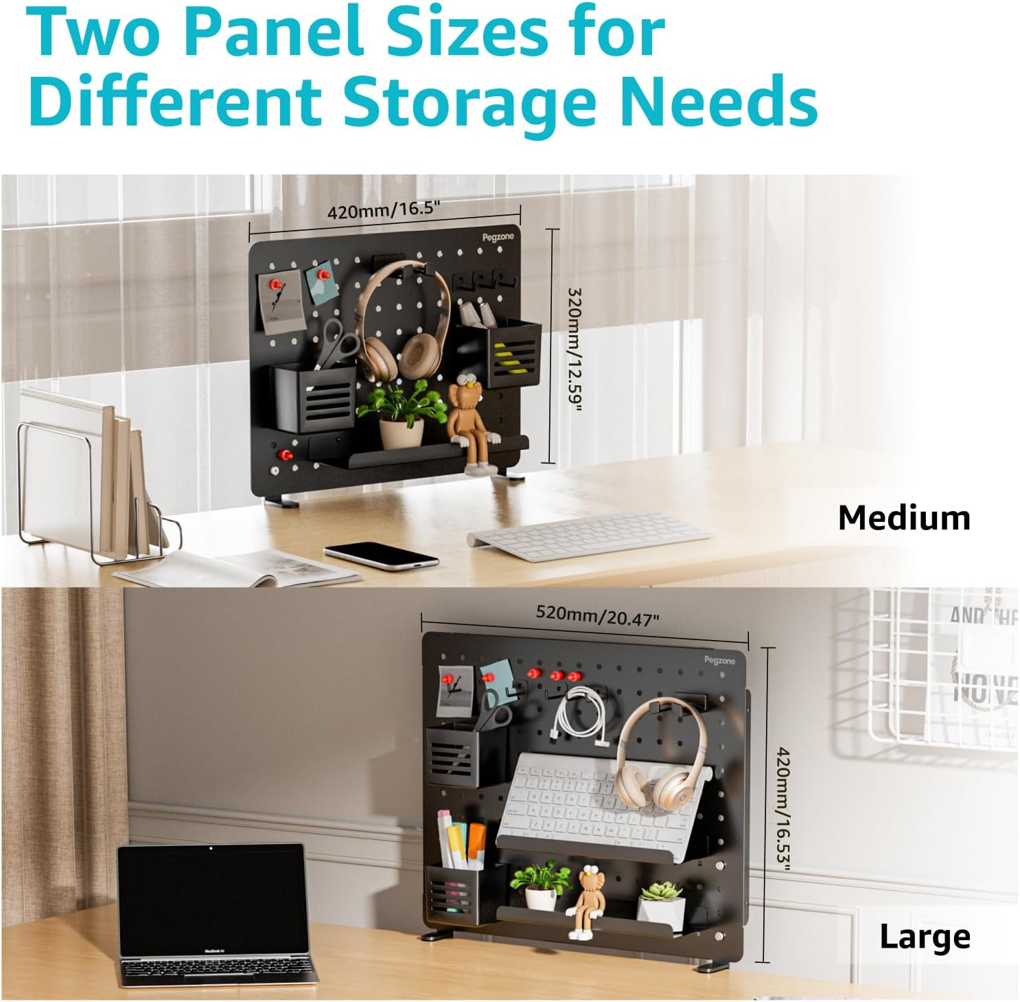Clamp-On Desk Pegboard, Desk Organizer for Office Gaming Home, Magnetic Metal Pe