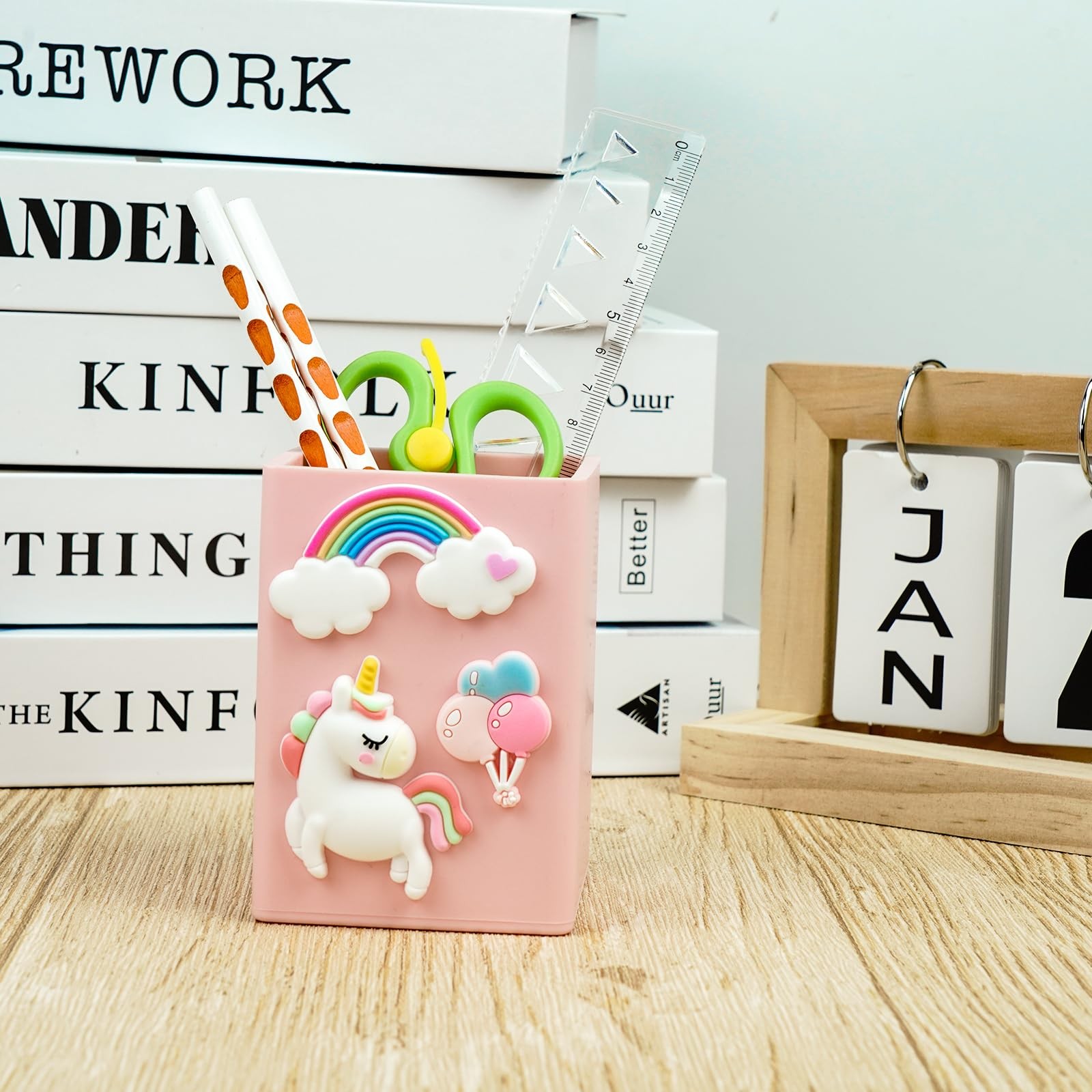 Cute Desk Pen Holder for Girls,Silicone Pink Aesthetic Pencil Cup Organizer f…