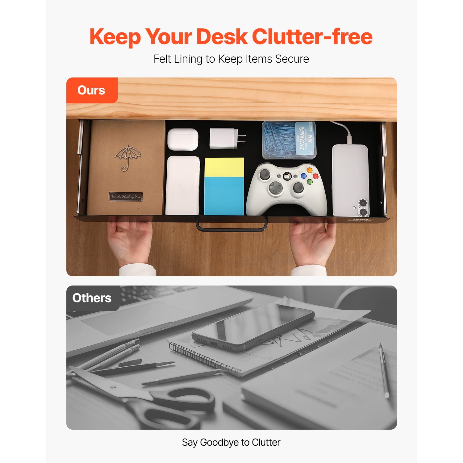 Uimoso 22 in Slide-Out Under Desk Drawer Organizer for Home and Office Use