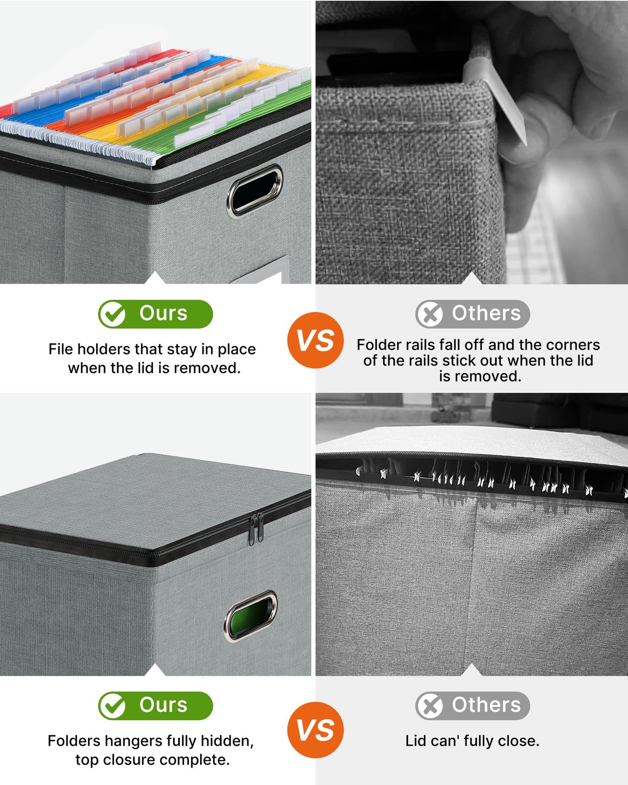Oterri 1 Pack File Organizer Boxes with Small-1 Without Folders, Grey