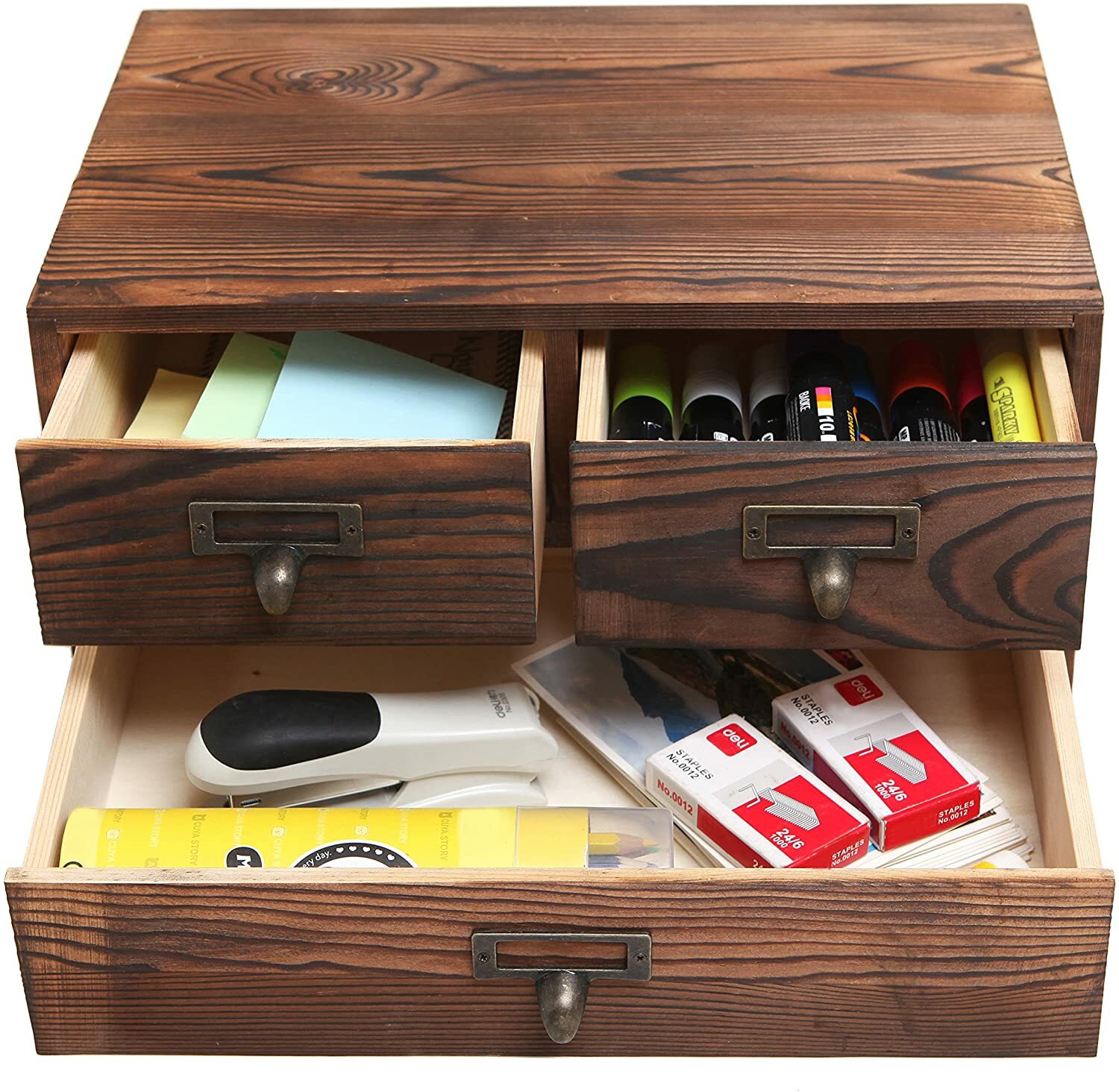 Rustic Dark Brown Wood Office Storage Cabinet/Jewelry Organizer w/ 3 Drawers