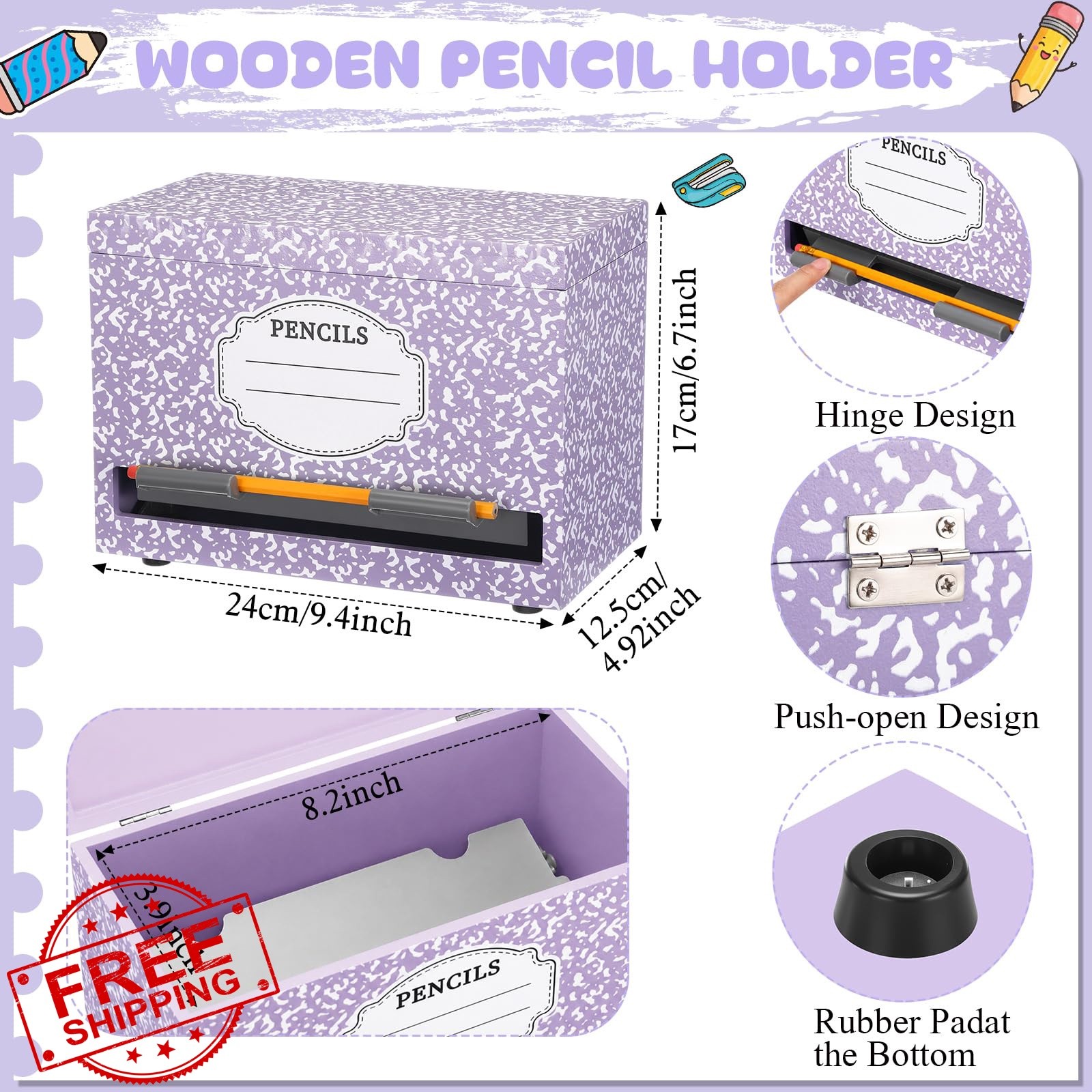 Yalikop 1 Pc Purple Wooden Pencil Dispenser 200 Pencils