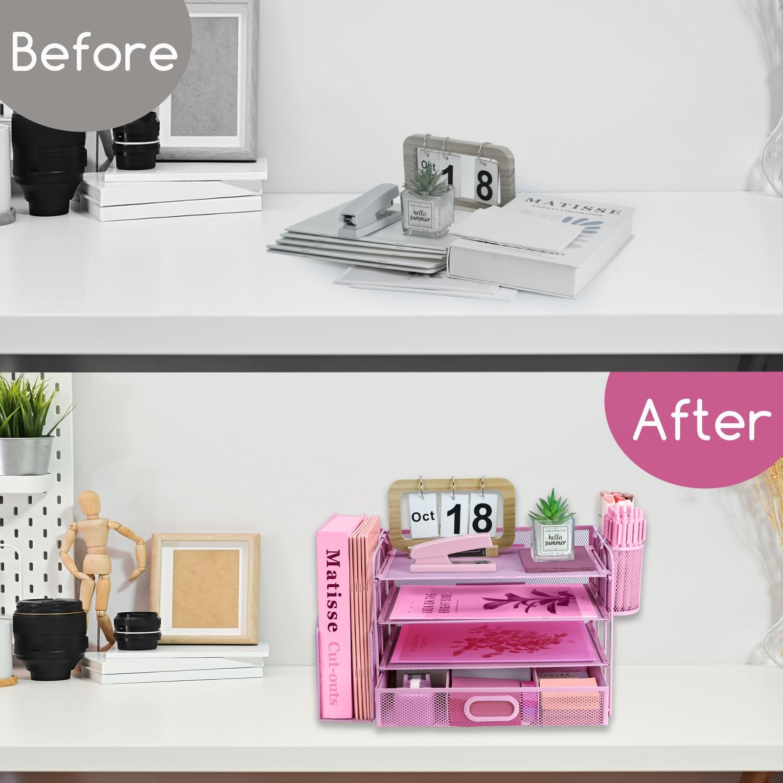 Desk Organizers and Accessories with File Holder, 4-Tier Paper Letter Tray Or…