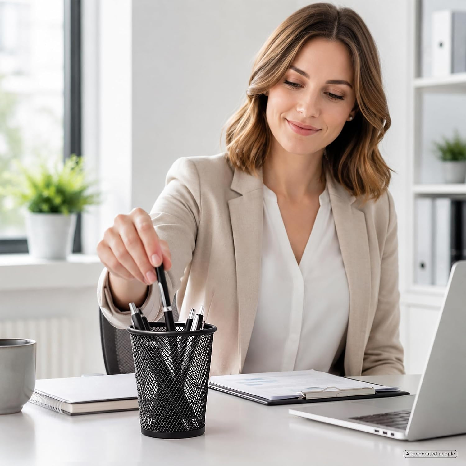 Mesh Pencil Holder for Desk 6 Pack, Metal Pen Cup Black | Pen Holder for Desk, D