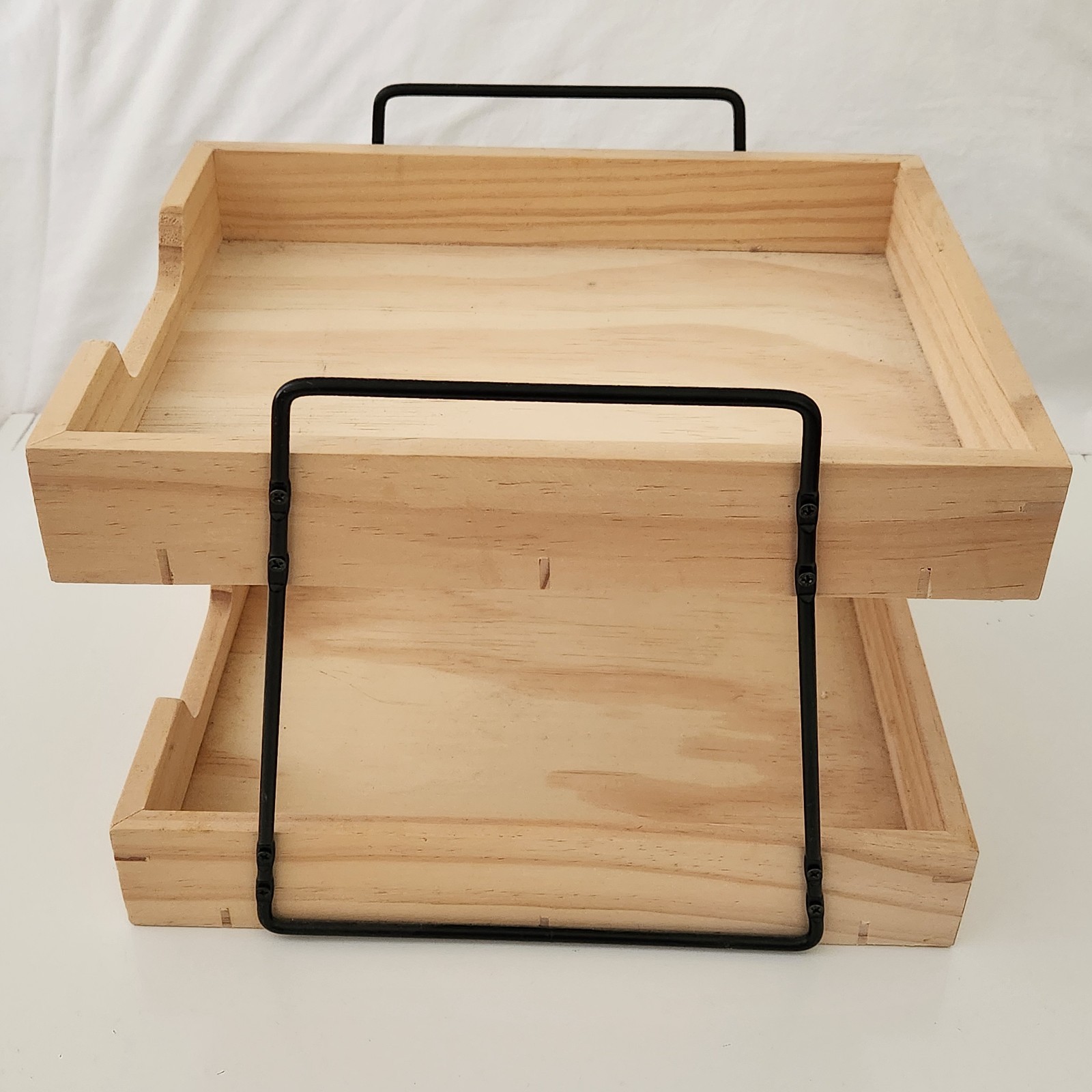 Hearth & Hand 2-Tier Pine Wood Metal Paper Tray Desktop Organizer Letter Holder