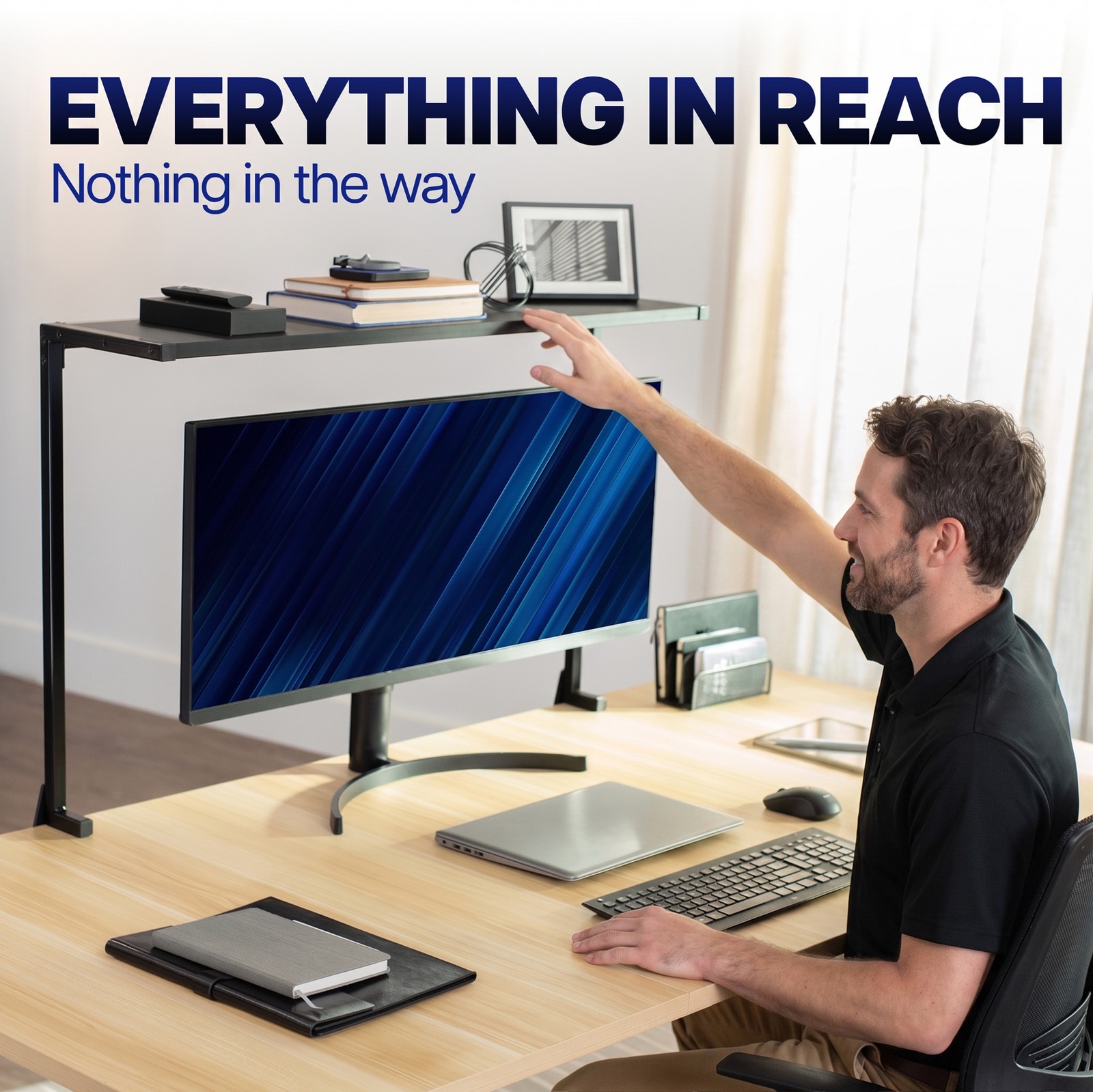 VIVO 38″ Black Clamp-on Overhead Desk Shelf Mount, Raised Desktop Organizer
