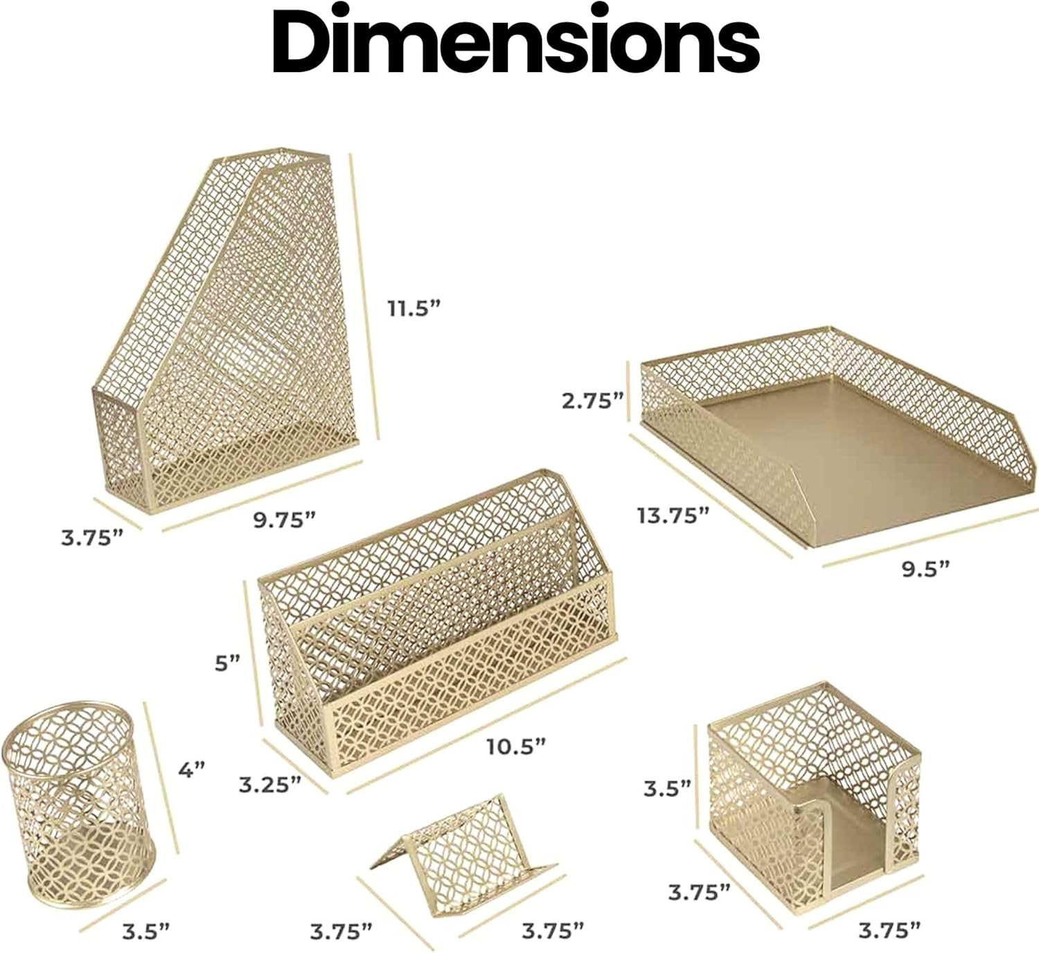| Gold Desk Organizer Set with Mail Sorter, Sticky Note Holder, Pen Cup, Magazin