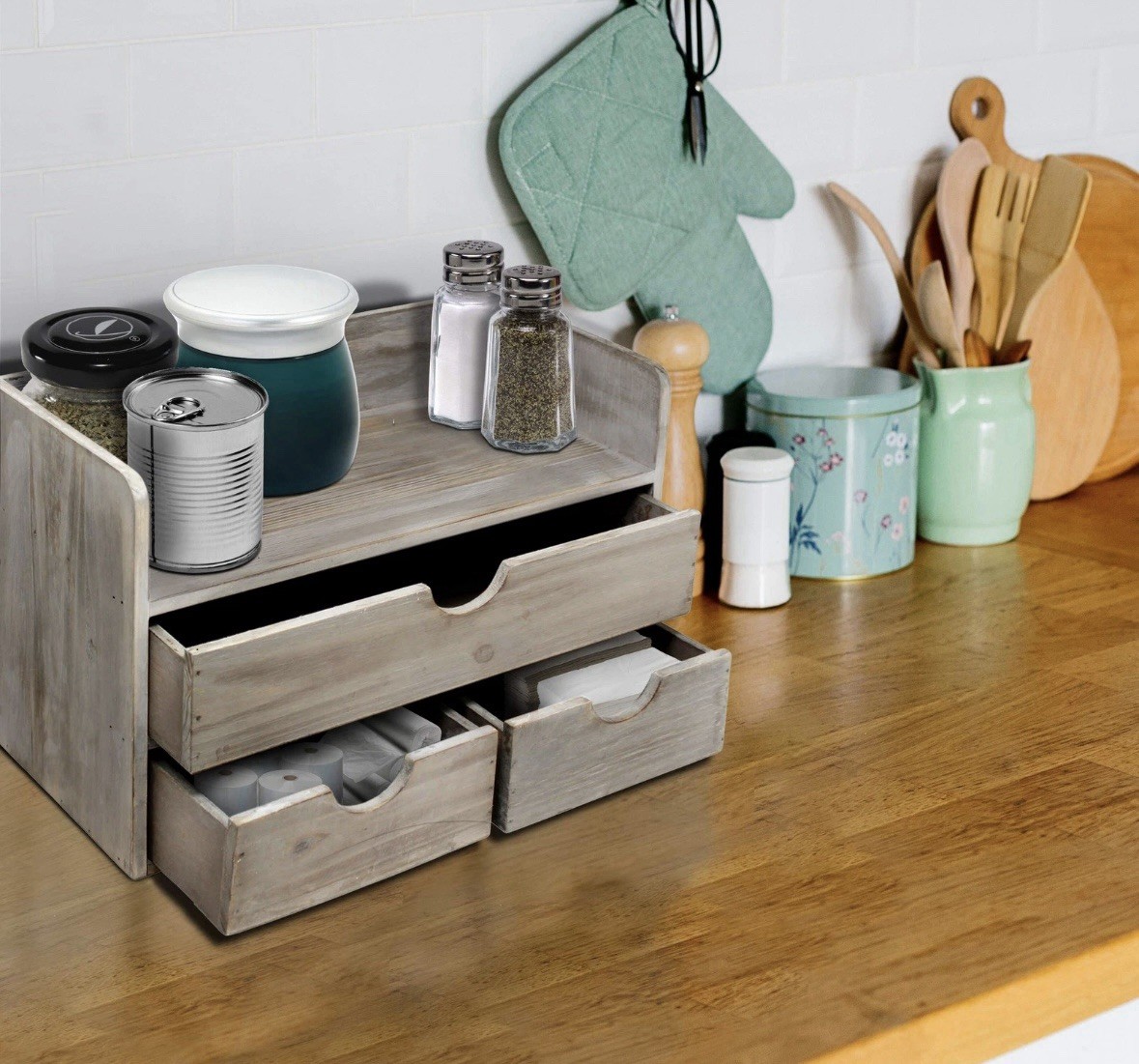 Rustic Wooden Office Desk Organizer Rack for Desktop, Tabletop, Office Supplies