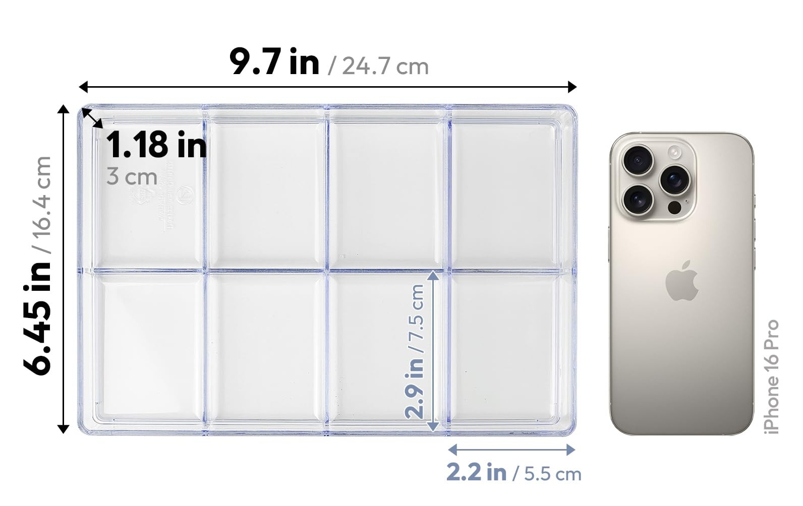 carrotez Small Stackable Jewelry Organizer Tray, 8 Grid, Clear Plastic clear