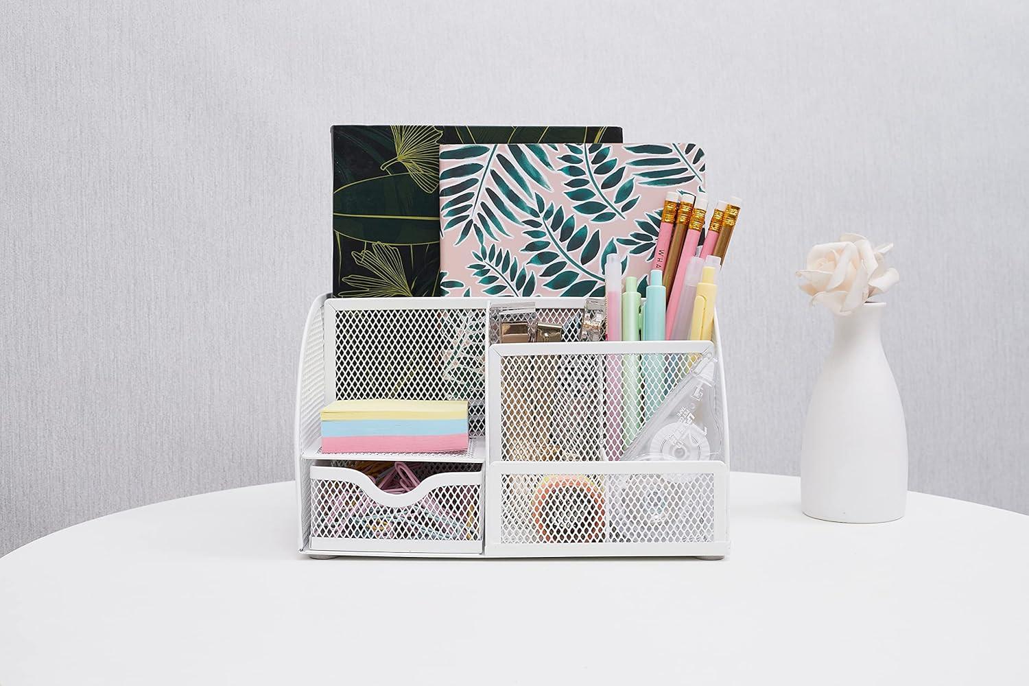 Mesh Desk Organizer Office with 7 Compartments + Drawer/Desk Tidy Candy/Pen Hold