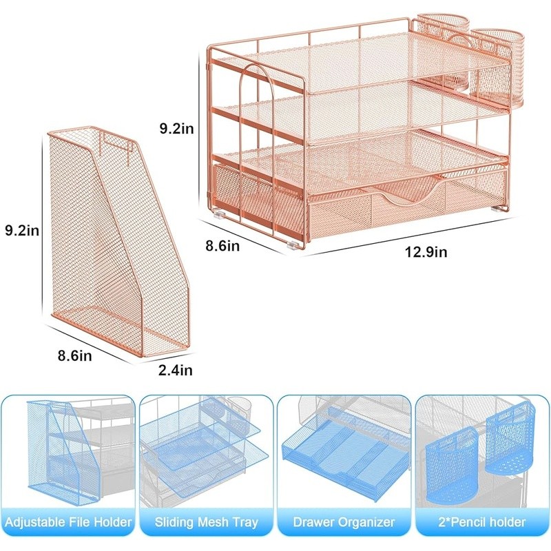 Durable Metal Mesh File Organizer Easy Assembly Desk Storage Rust Resistant New