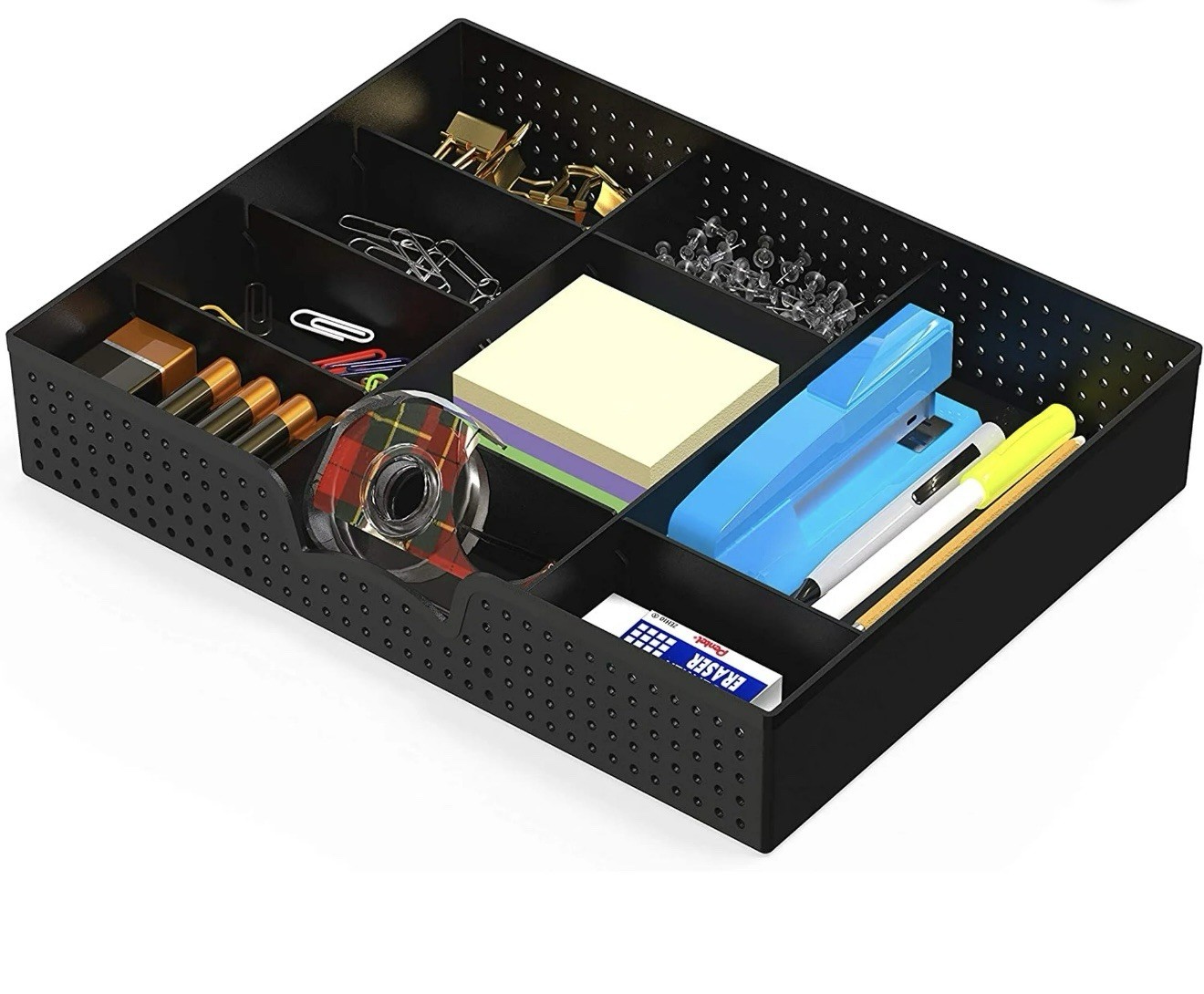 Simple Houseware Drawer Organizer Tray with 9 Adjustable Compartments, Black