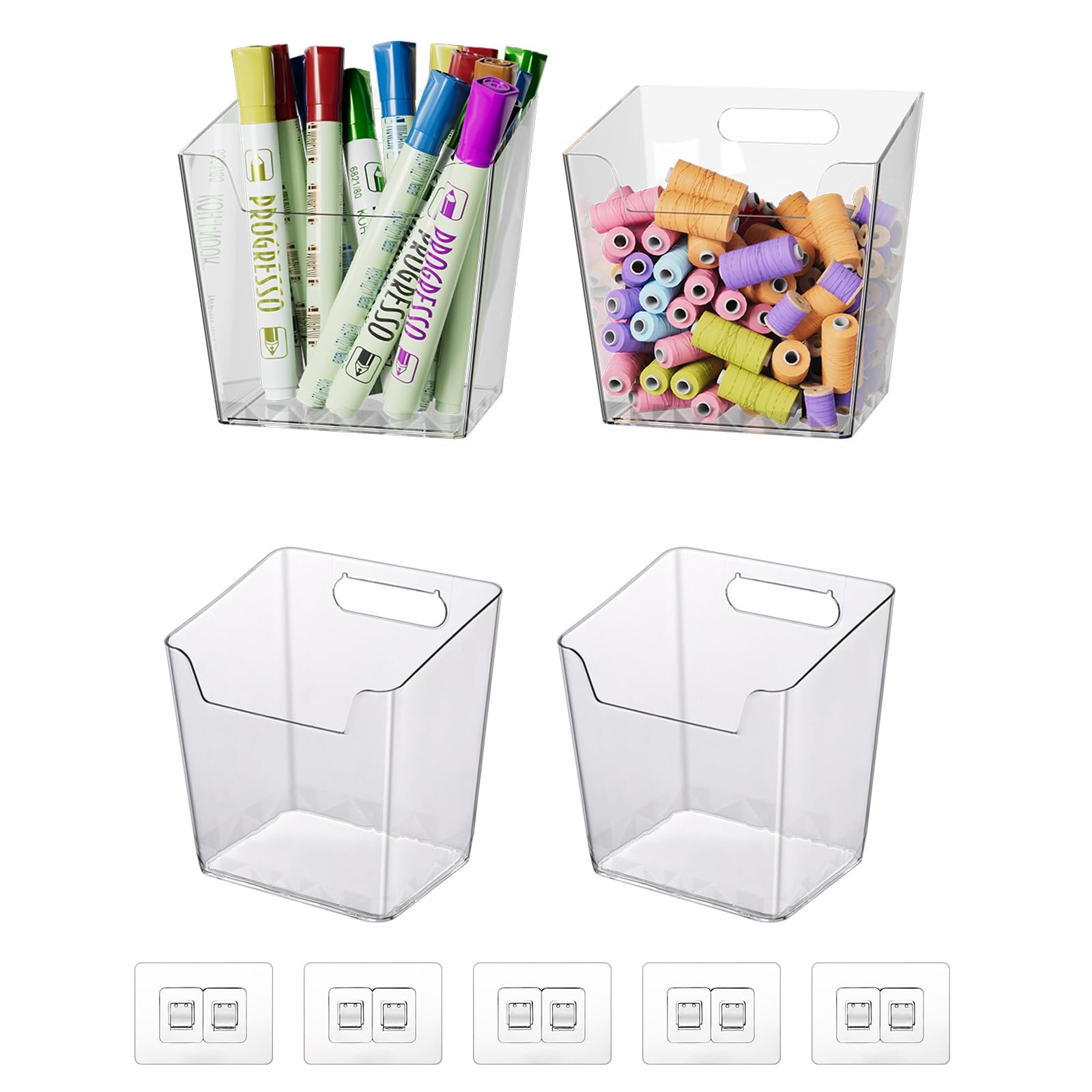Clear Adhesive Wall Storage Bins, 4 Pack Cabinet Door Organizer Holders, Hang…
