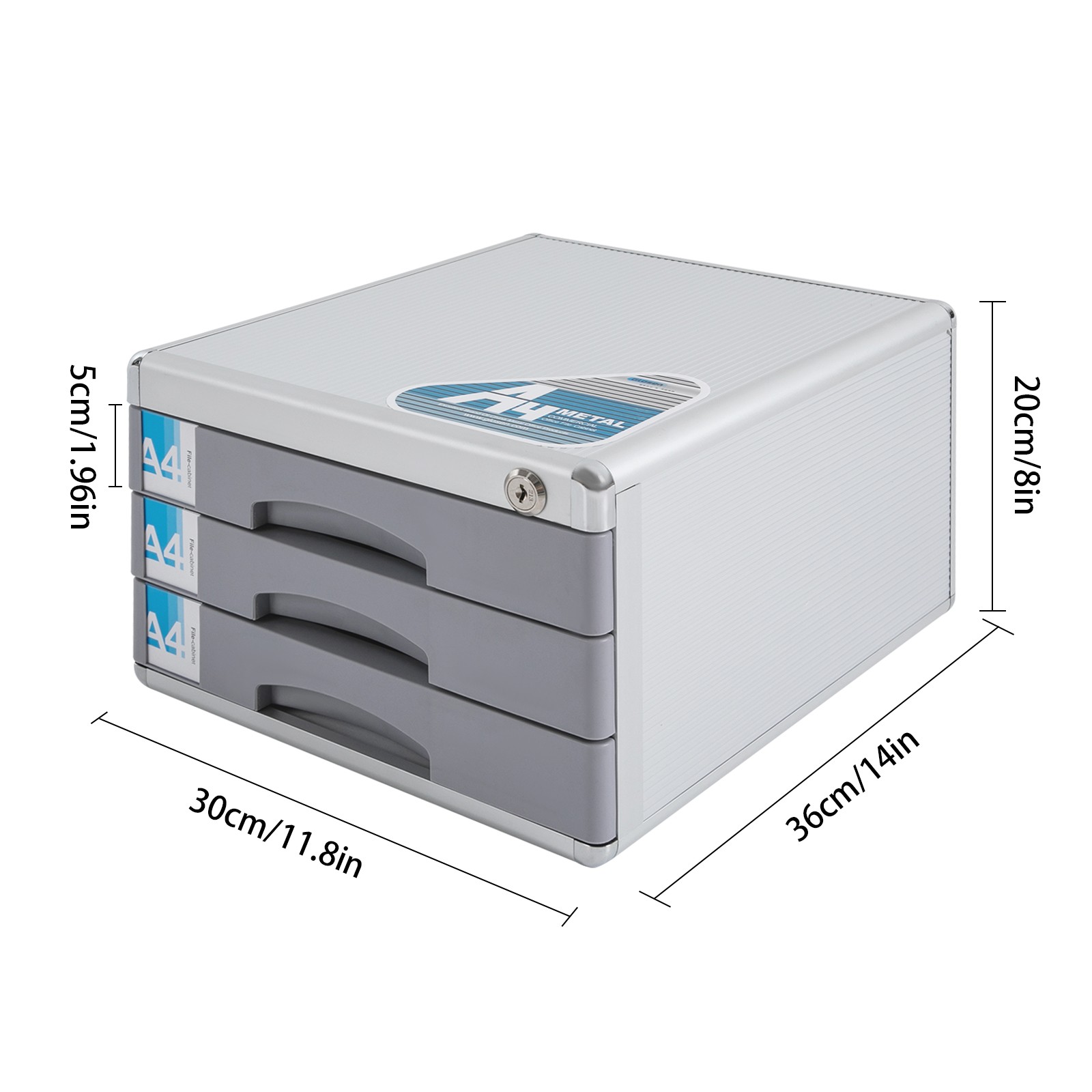 File Box Storage Filing Desk Organizer Locking File Cabinet 3 Drawers for Office