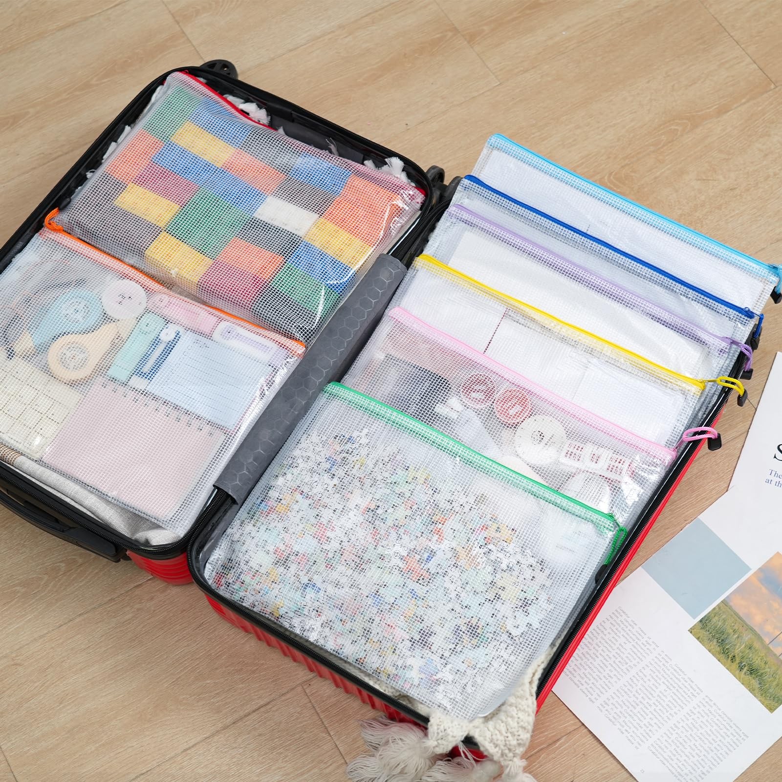 24 Pack A4 Size Zipper Pouch Bags 8 Colors Mesh Bags for Travel School Office