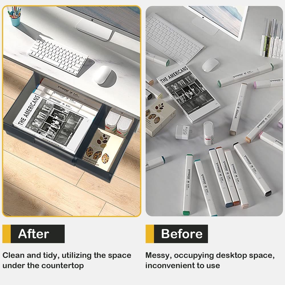 3 PCS Under Desk Drawer Storage Large Desk Attachment Slide Out White Plastic