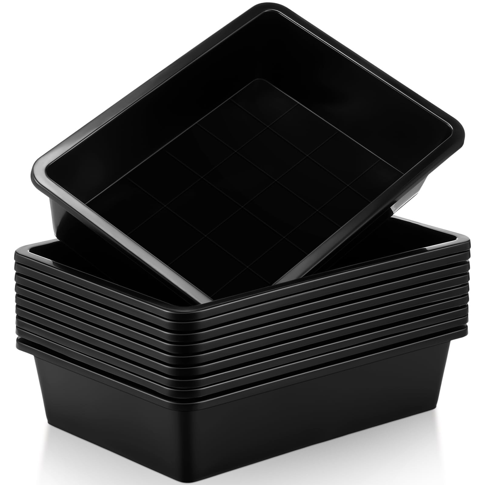 10 PCS Flat Storage Organizer Letter Tray 13.78×9.84×3.15 Inch Black Basket