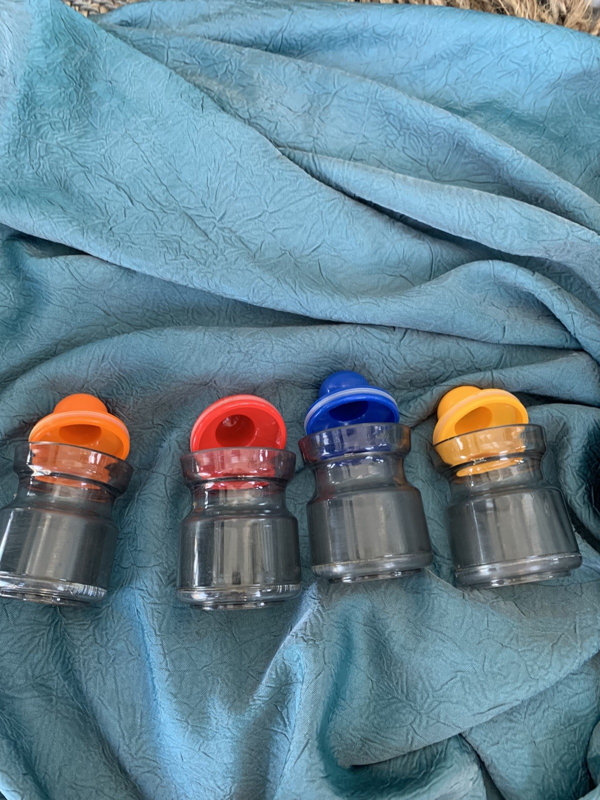Vintage 90s Plastic Desk Organizer Storage Jars Set Colorful Paperclips Office