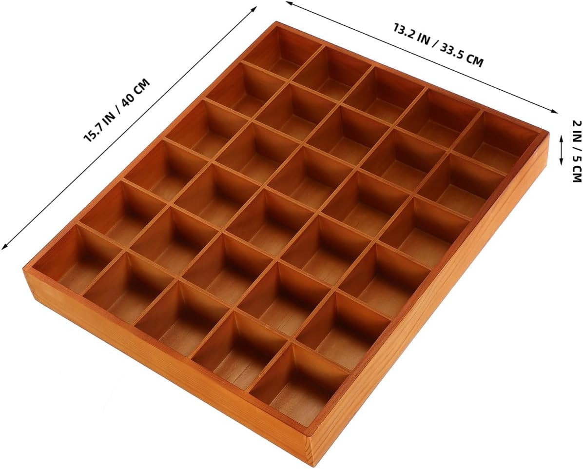 Wooden Sorting Tray Organizer with 30 Compartments – Brown Finish
