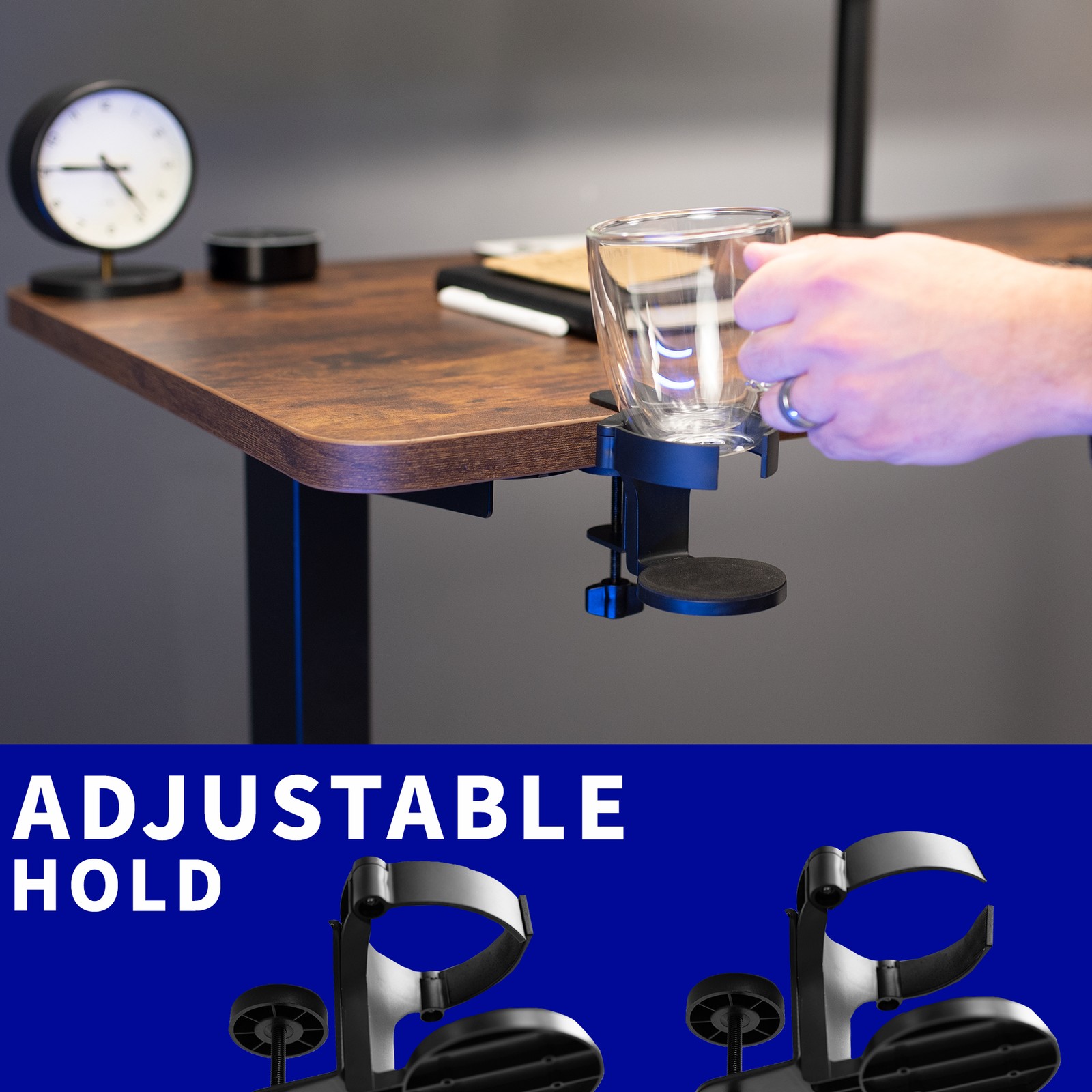 VIVO Black Clamp-on Cup Holder for Desk and Bed Frame, Anti-Spill Drink Support