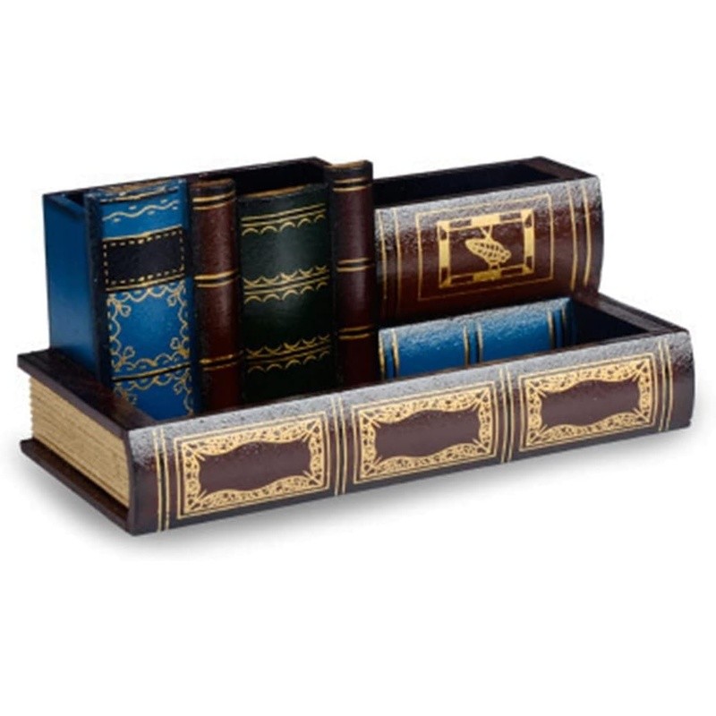 Rustic Wooden Desk Pen Holder Organizer W/ Drawer & Sections Office Supplies New
