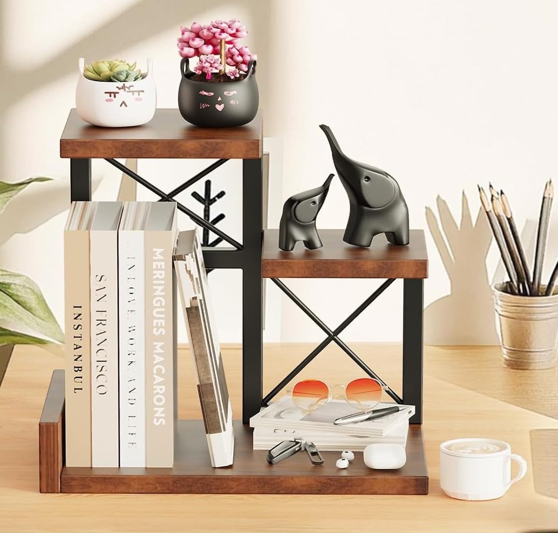 Abiglifty Desk Shelf Organizer, Wooden Desktop Organizers, 3 Tier Desk Hutch Sma