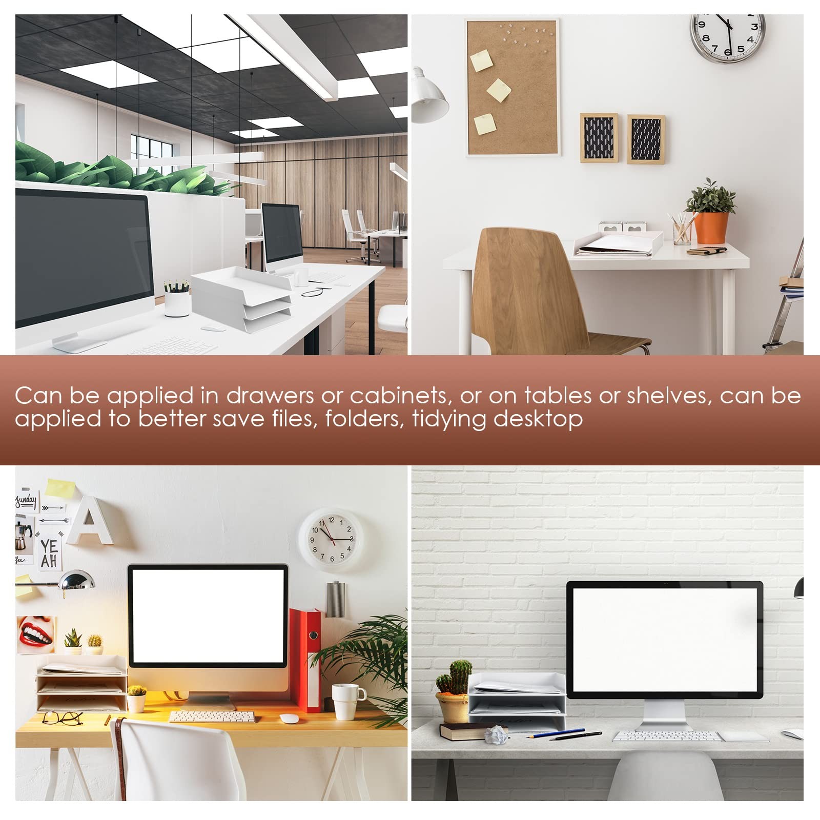 4 Pcs Stackable Desk Organizer Trays 12.8 x 9.45 x 1.97 inches, White
