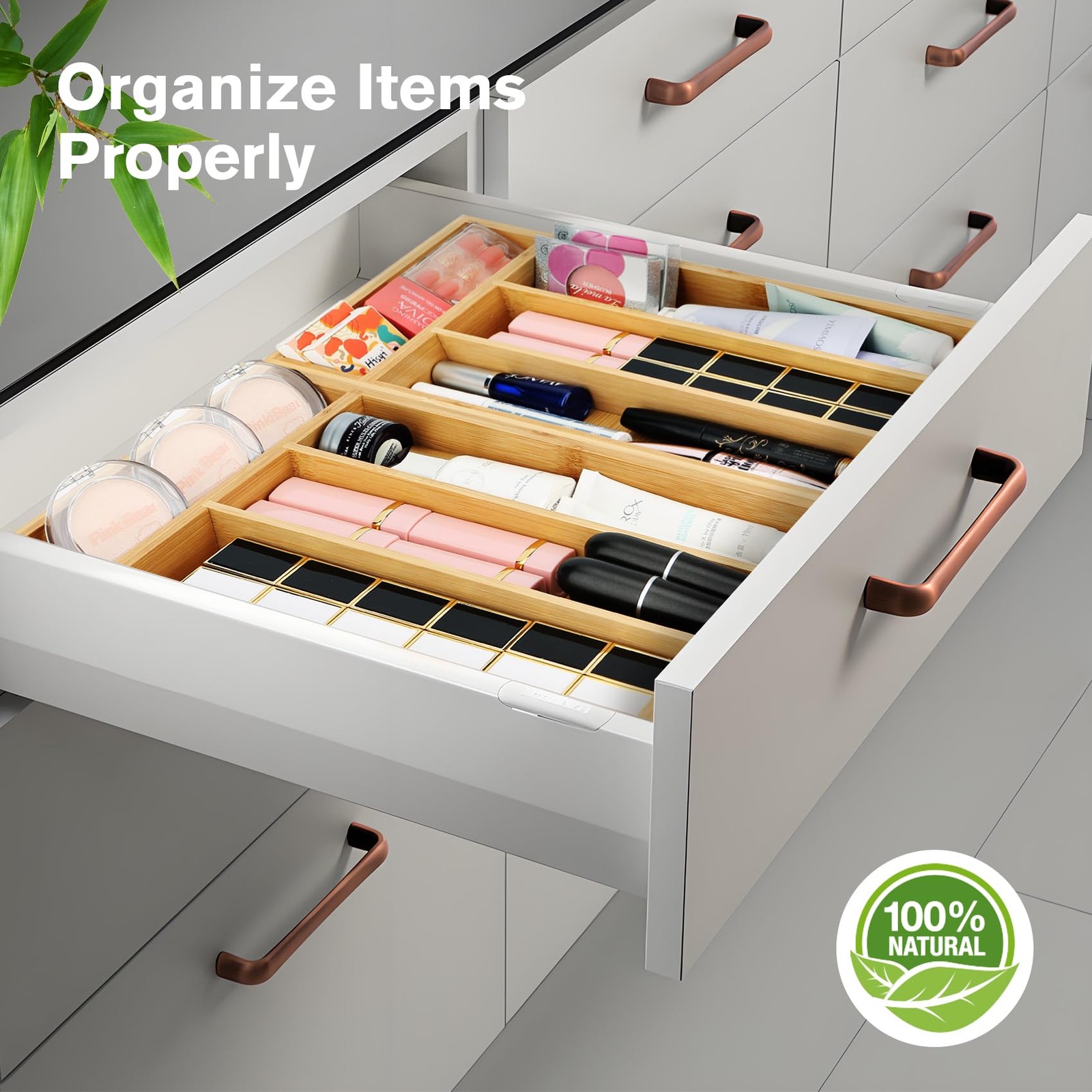 shenee Small Silverware Organizer, Bamboo Drawer Organize, Silver