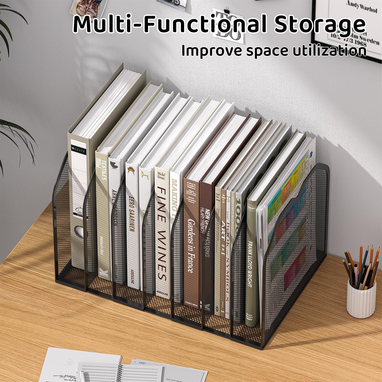 Black 7Section File Folder Organizer Metal Desktop Vertical Stand Rack
