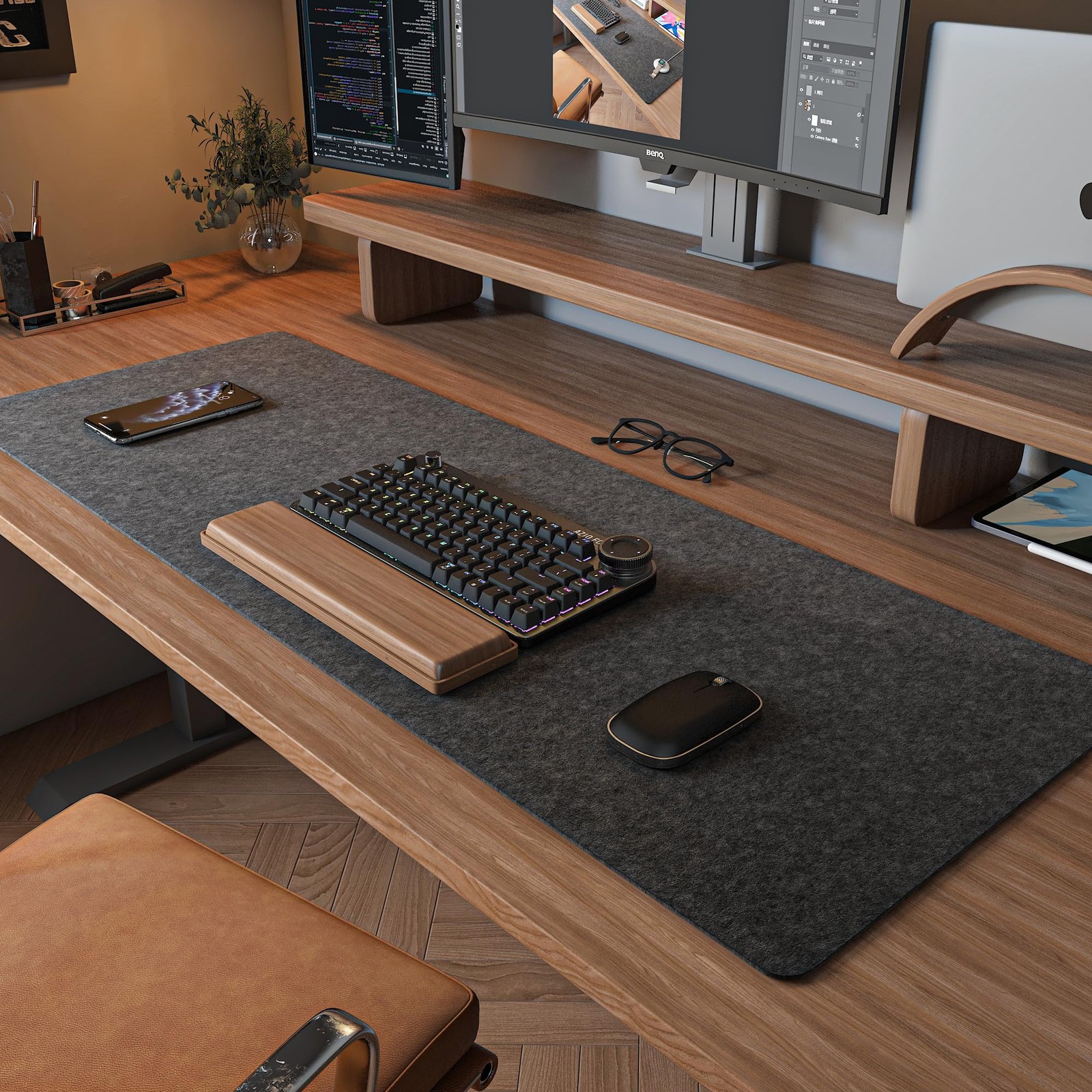 Felt Desk Mat | Computer for Desk(36x12Inches) | 36″ x 12″, Dark Gray