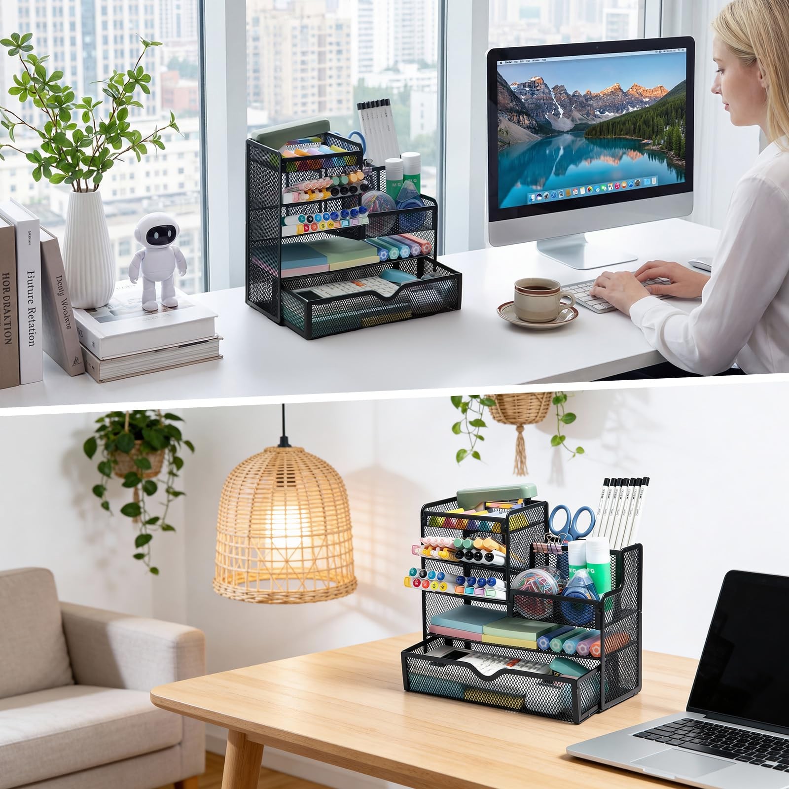 M&G Mesh Pen Holder for Desk, Multi-Functional Pencil with Black